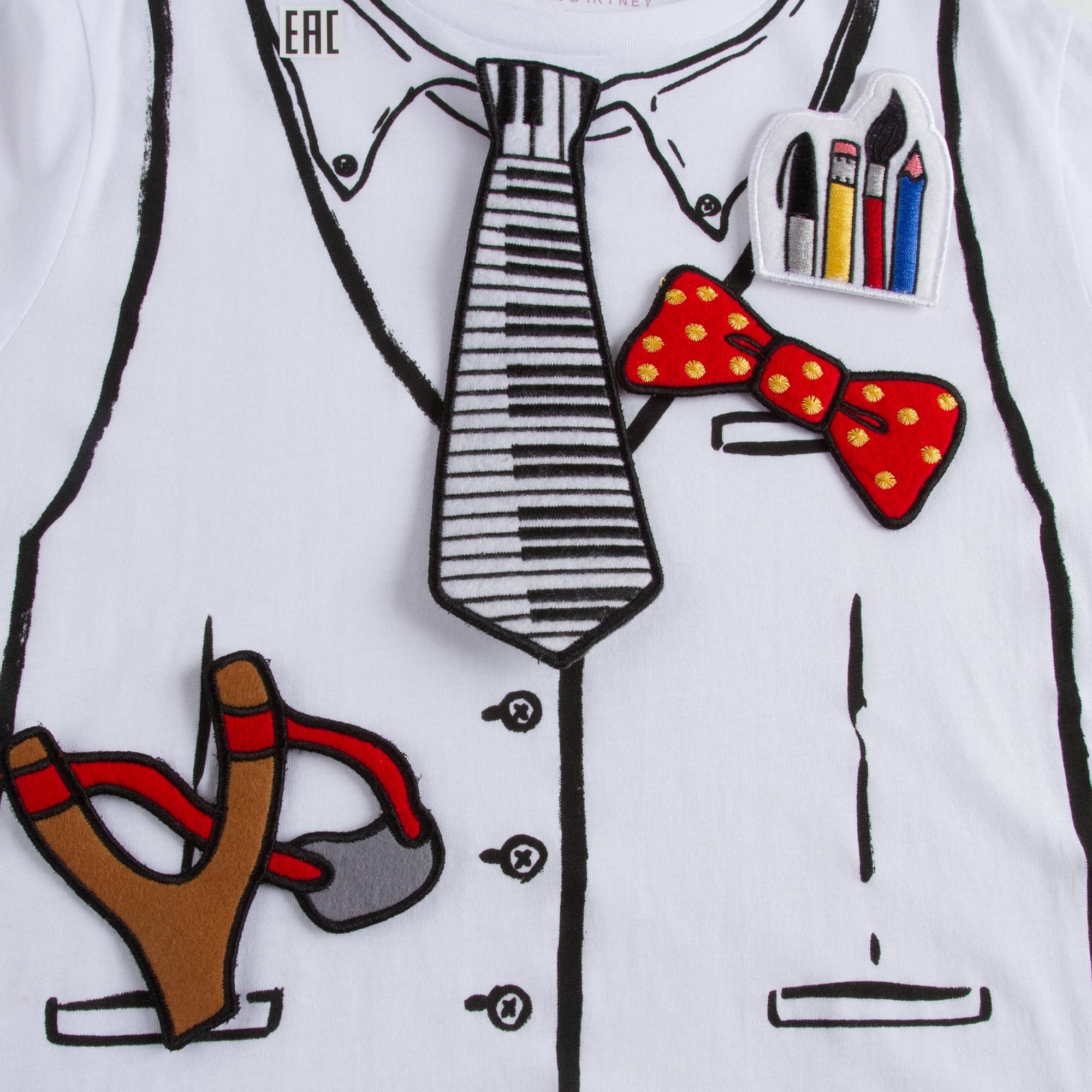 Boys White Cotton T-Shirt With Patch Trims