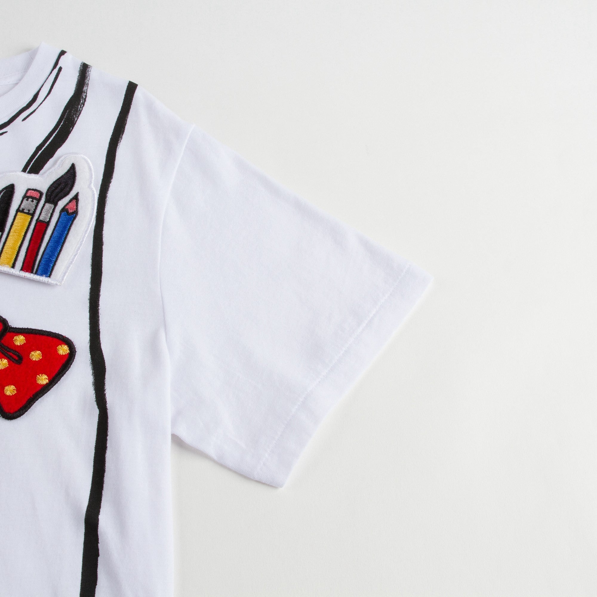 Boys White Cotton T-Shirt With Patch Trims