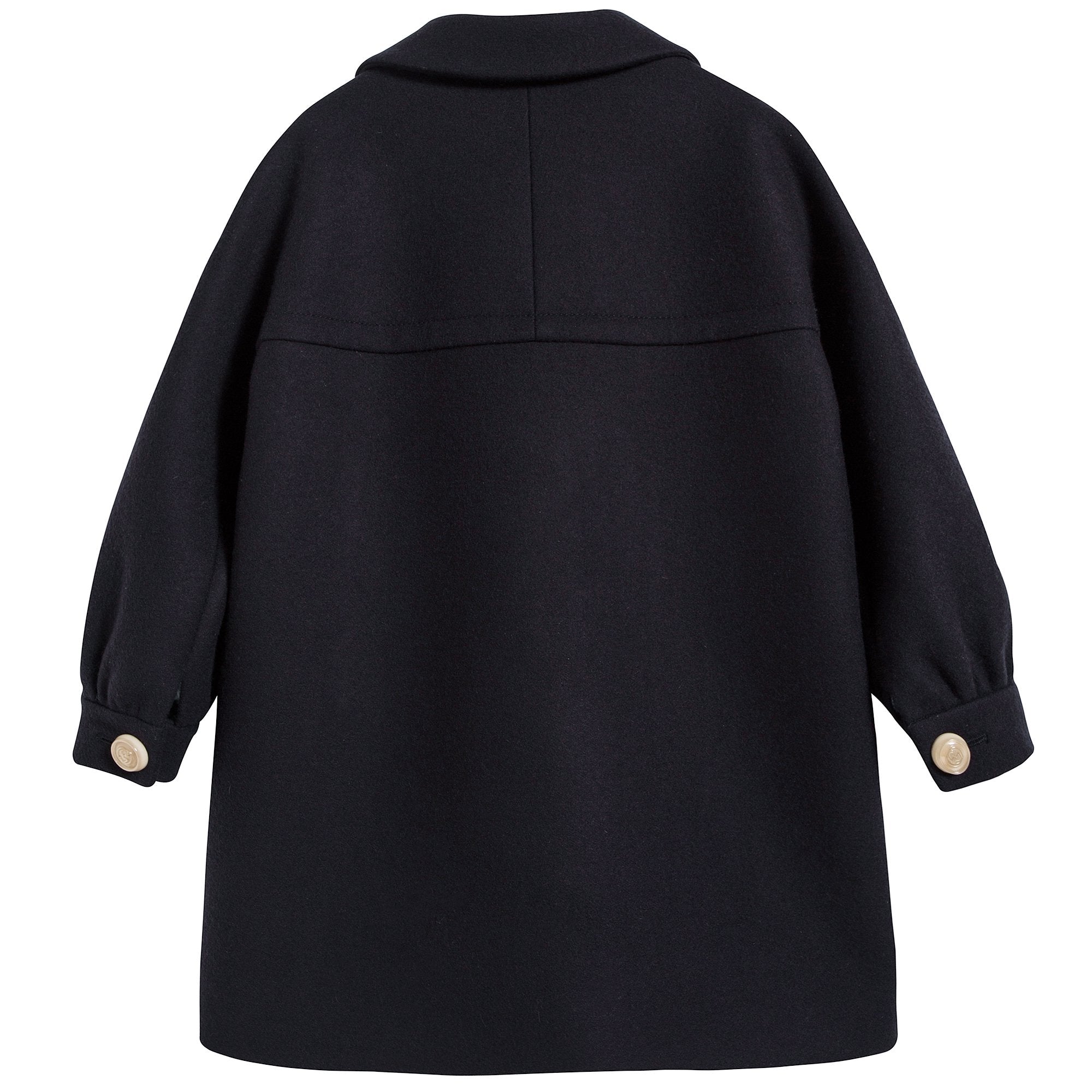 Girls Dark Blue Embroidered Wool Coat