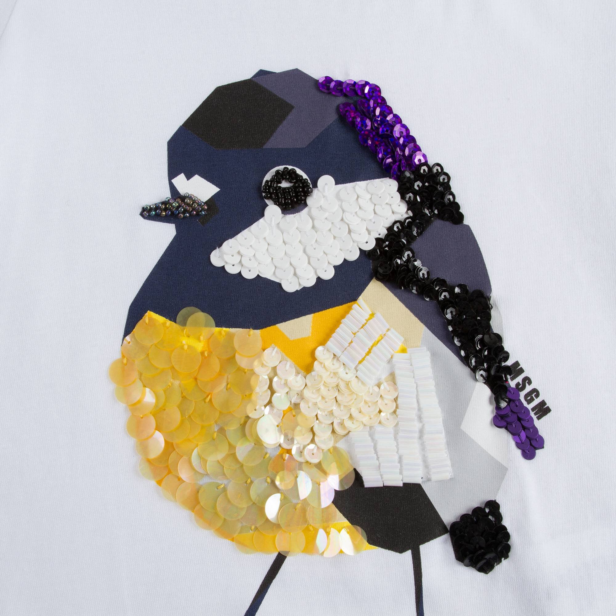 Girls White Cotton T-Shirt With Multicolor Chick Print