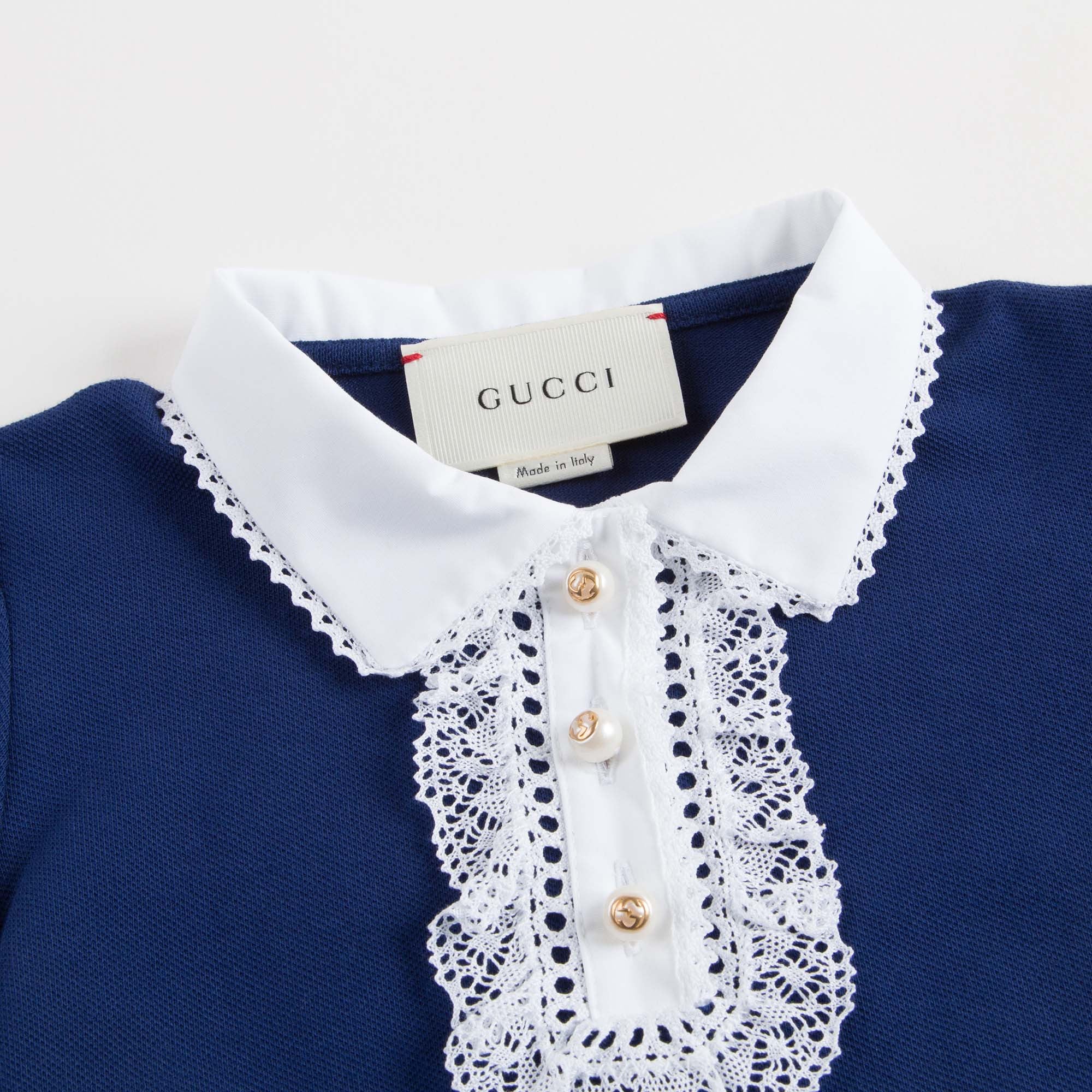 Girls Blue Cotton Piqué Top with Lace