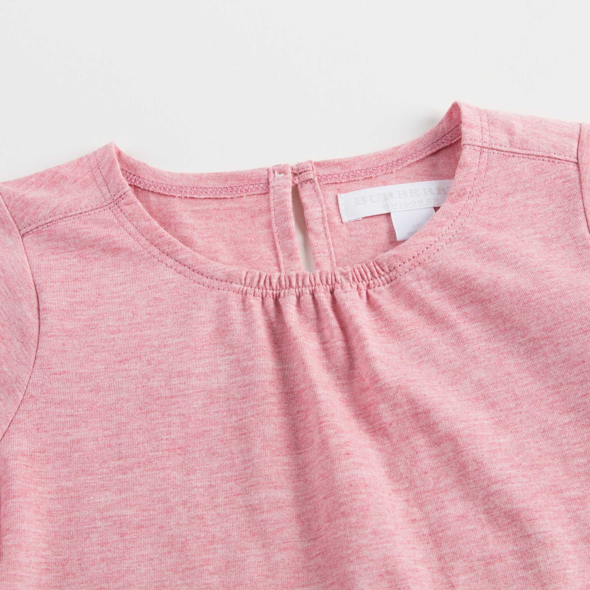 Girls Pink T-Shirt with Check Trim