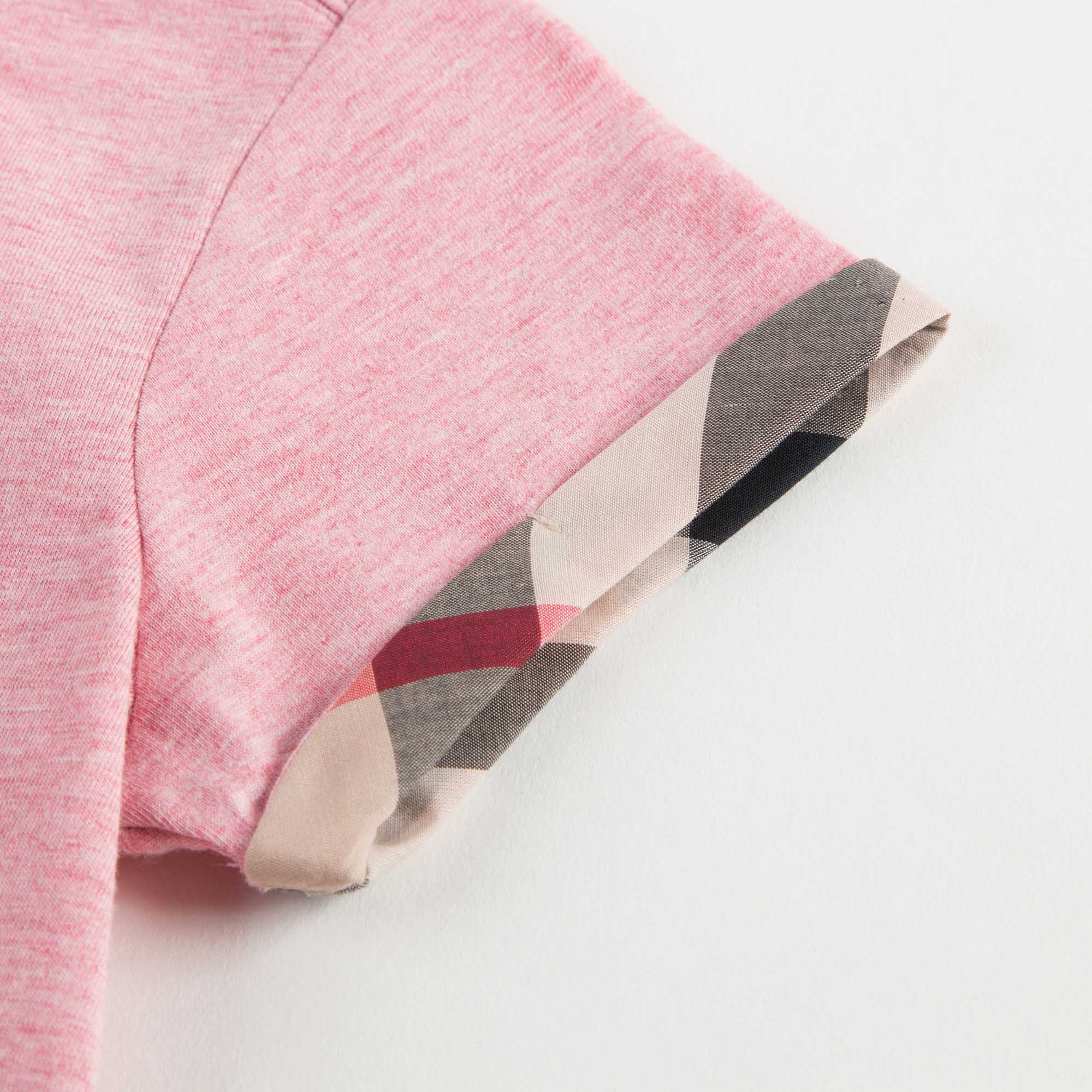 Girls Pink T-Shirt with Check Trim