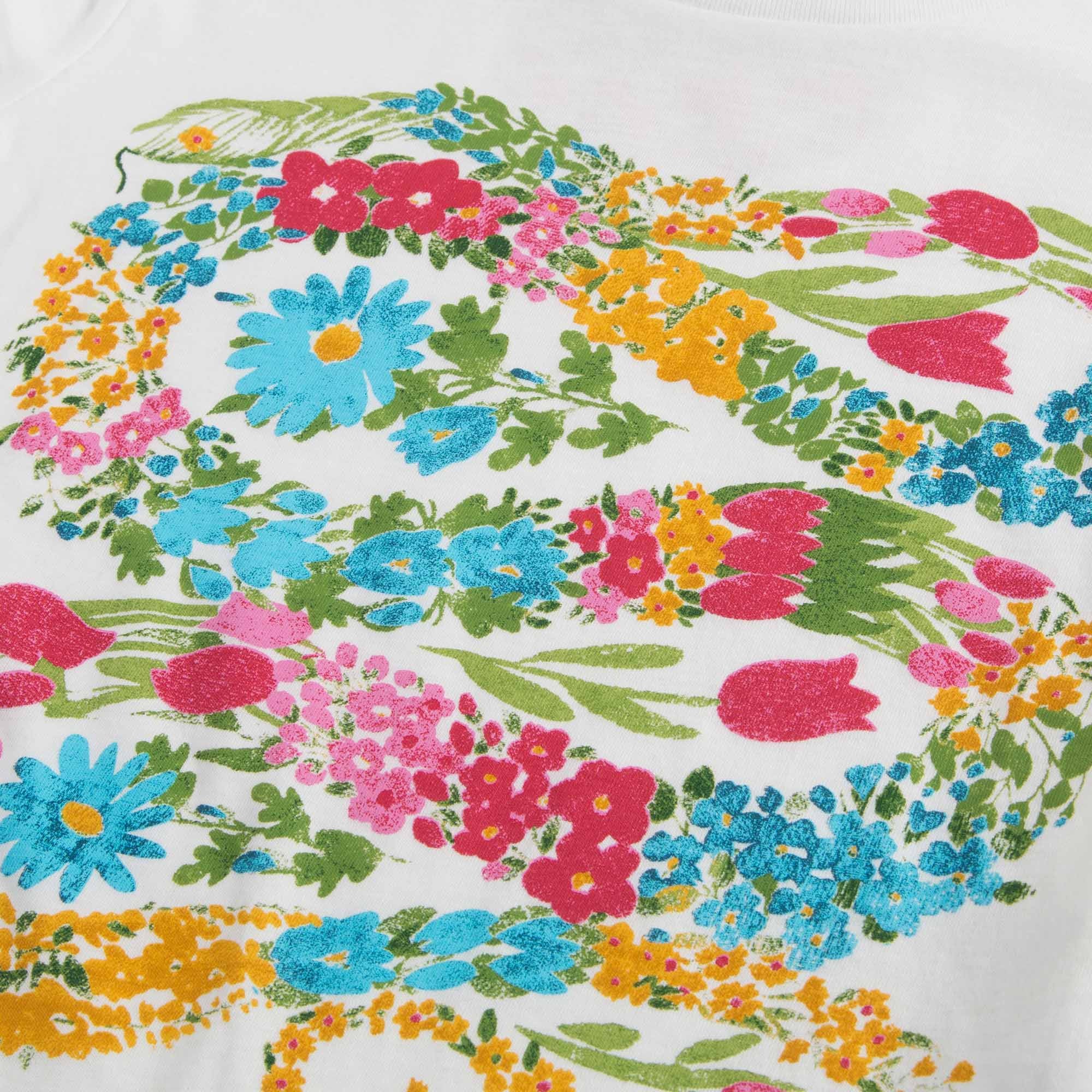 Girls White Flowers Printed T-shirt