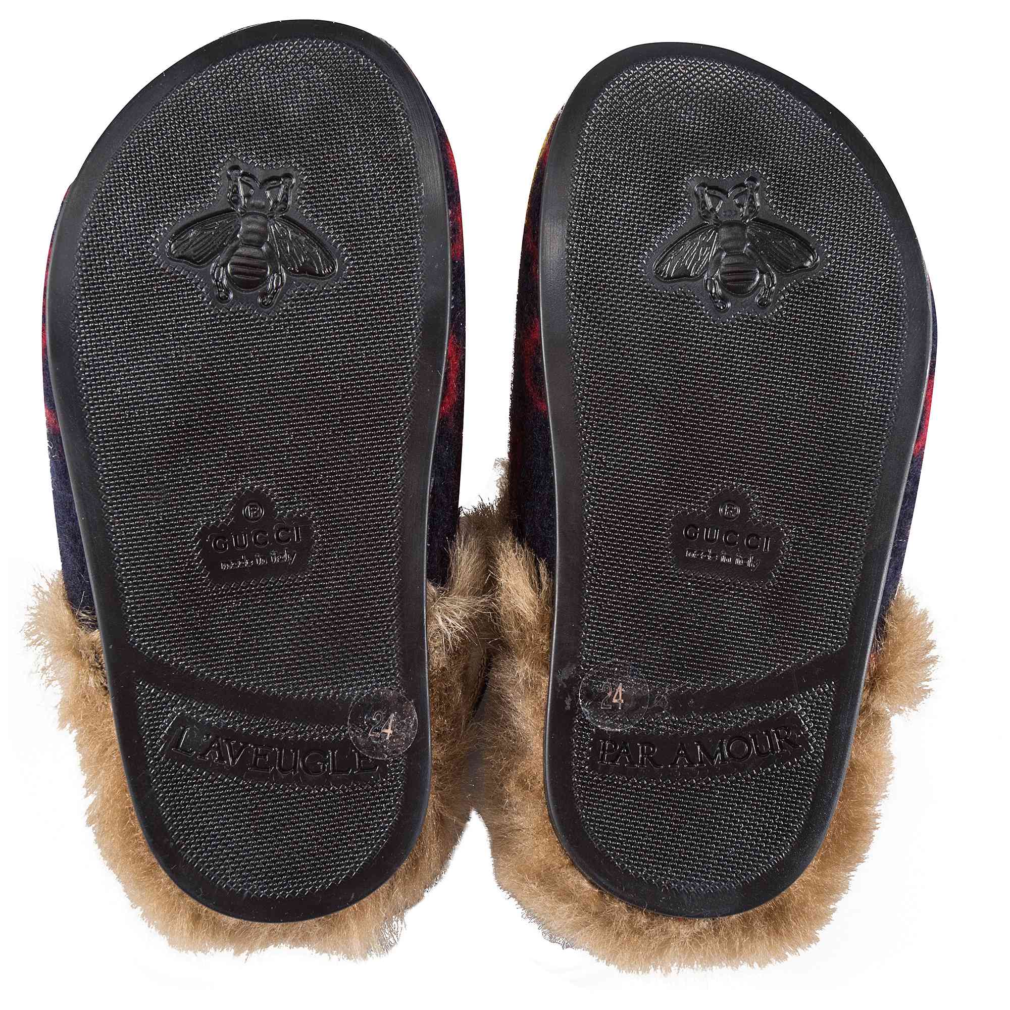 Baby Girls Blue GG Faux Fur Shoes