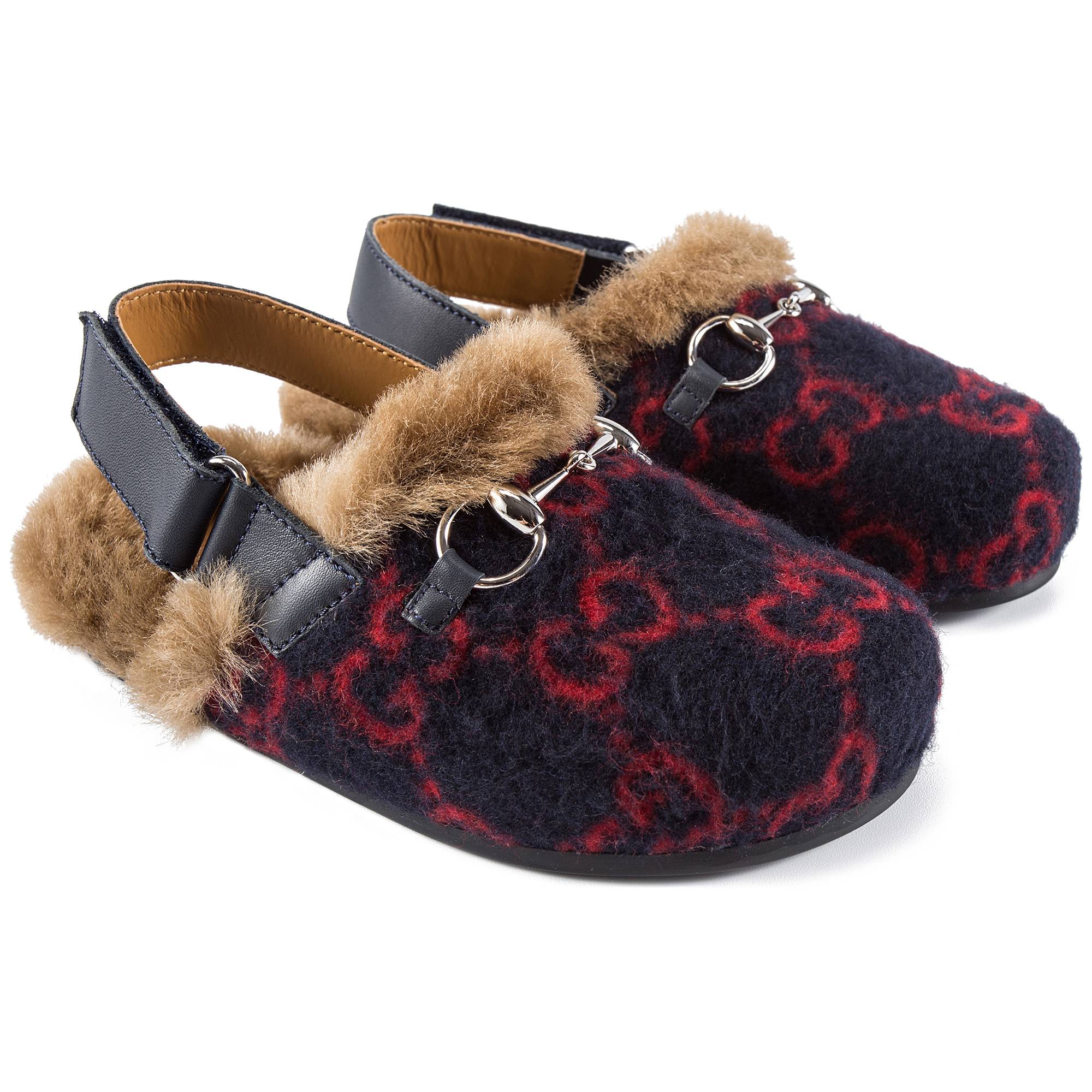 Girls Blue GG Faux Fur Shoes