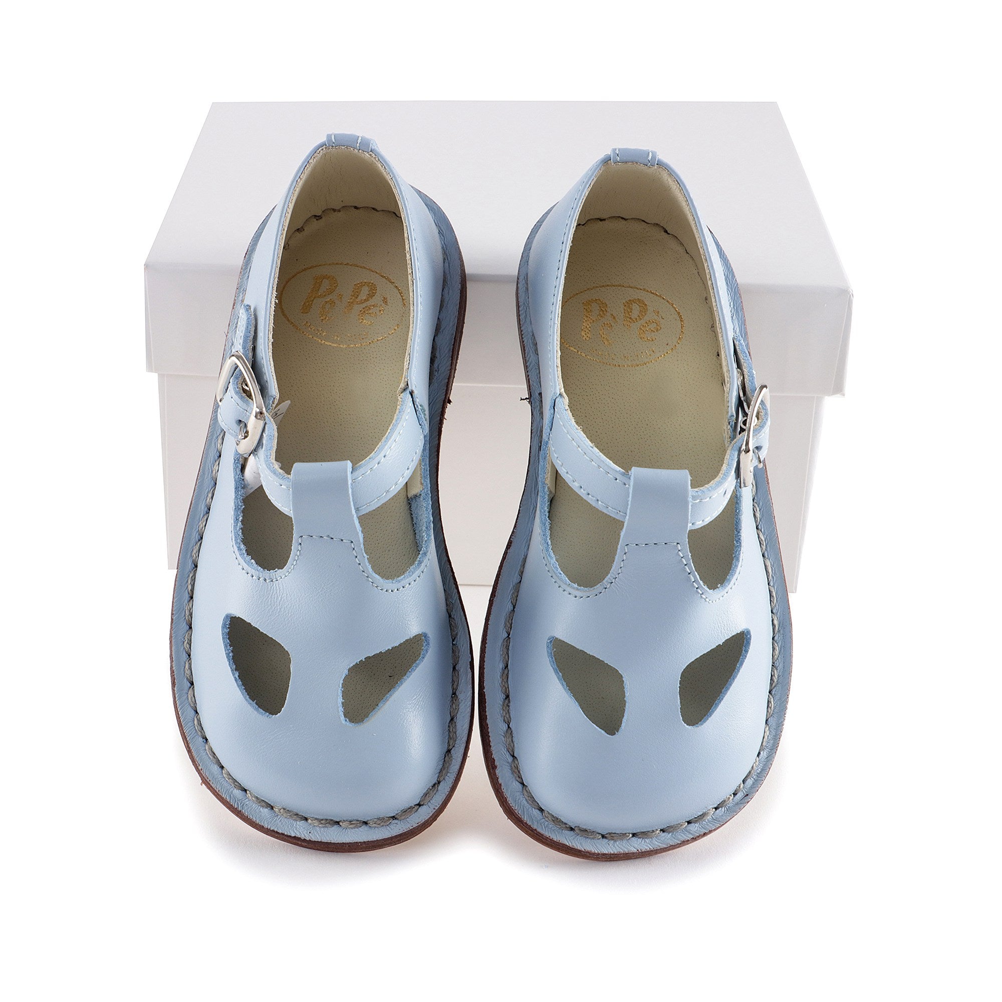 Girls Light Blue Leather Shoes