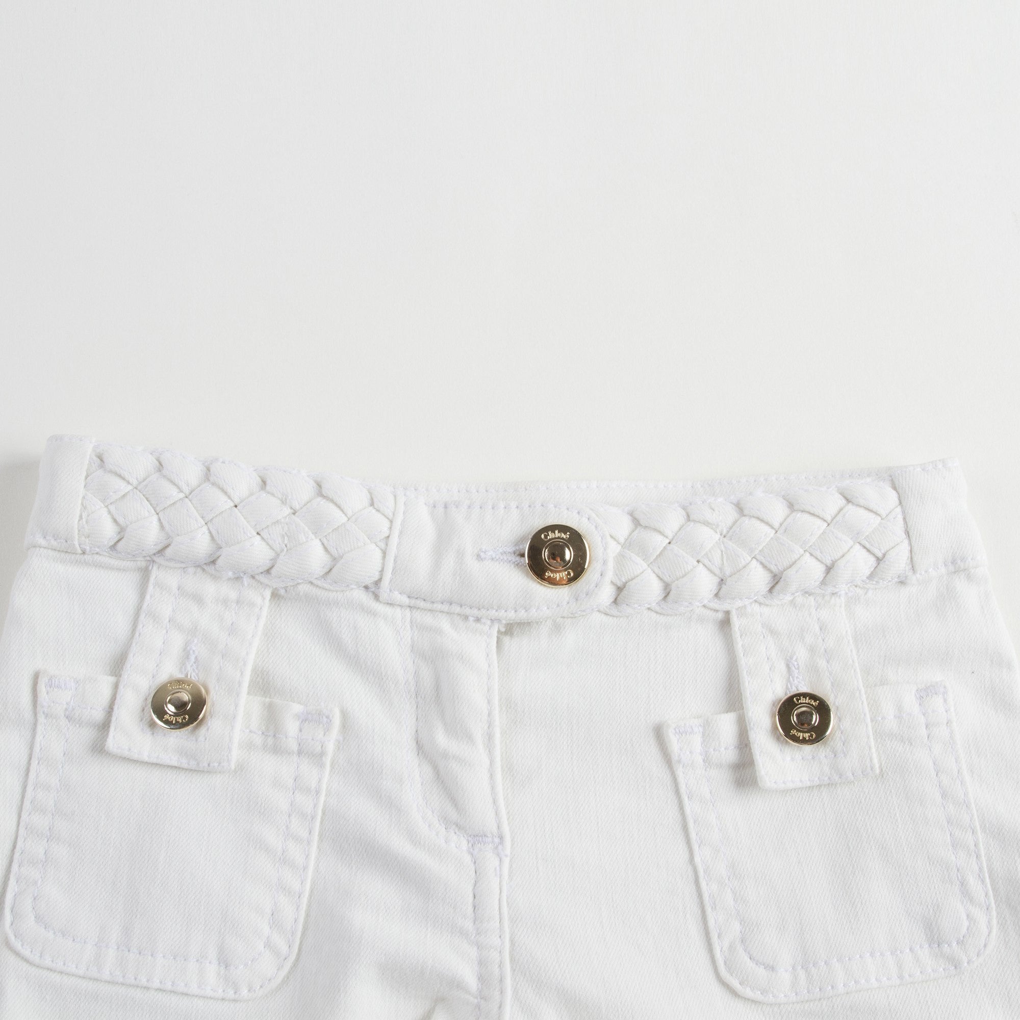 Girls White Cotton Twill Shorts