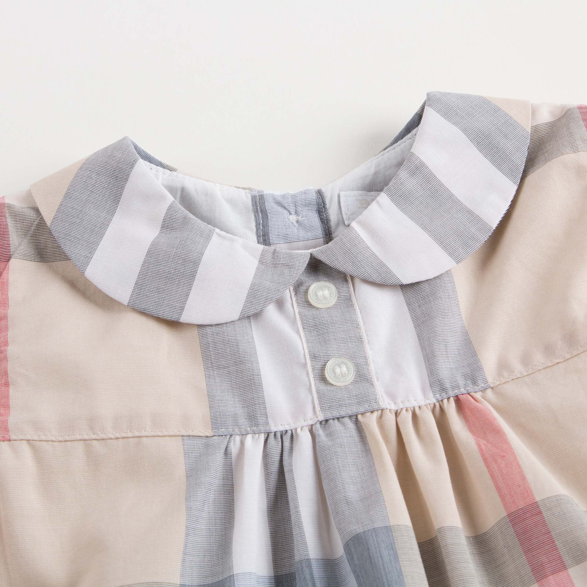 Baby Girls Beige Check Dress With Collar