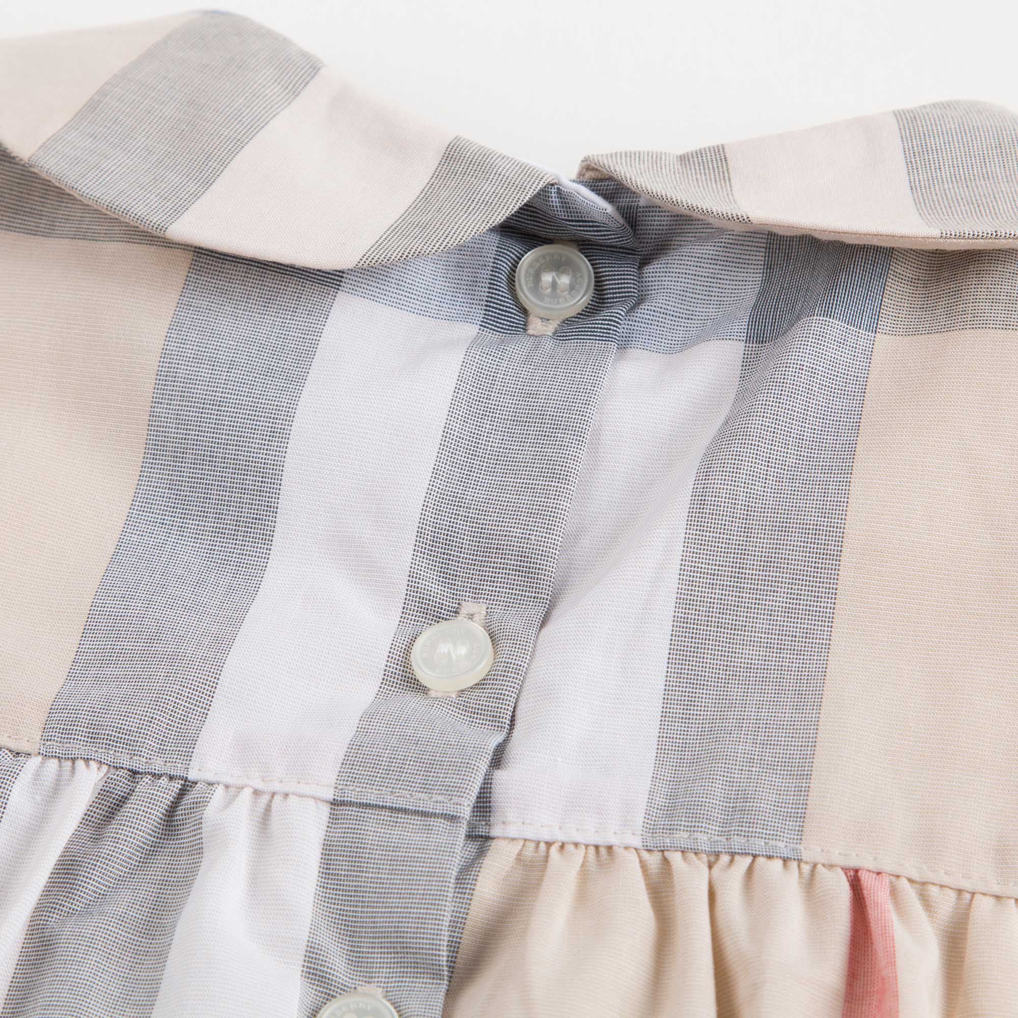 Baby Girls Beige Check Dress With Collar