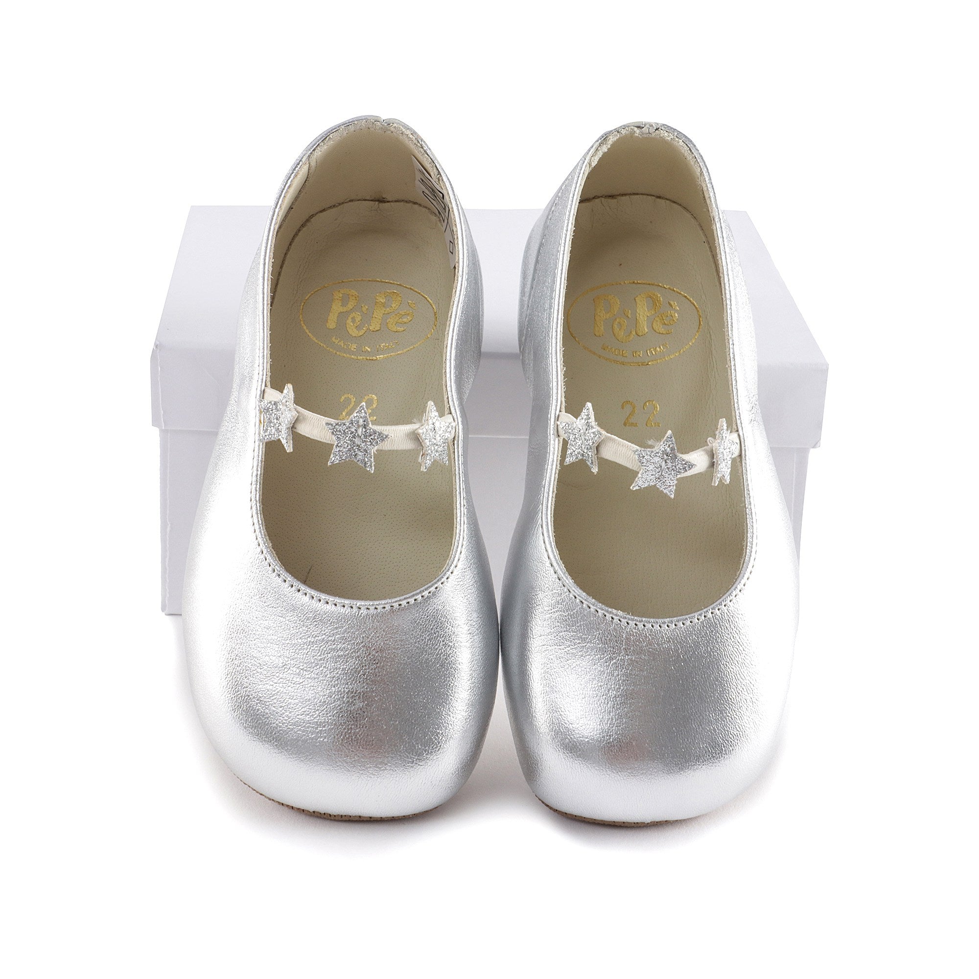 Girls Silver Stars Leather Shoes