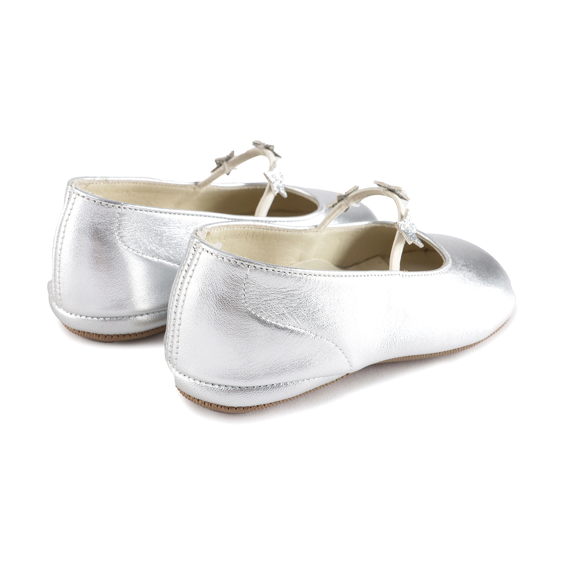 Girls Silver Stars Leather Shoes