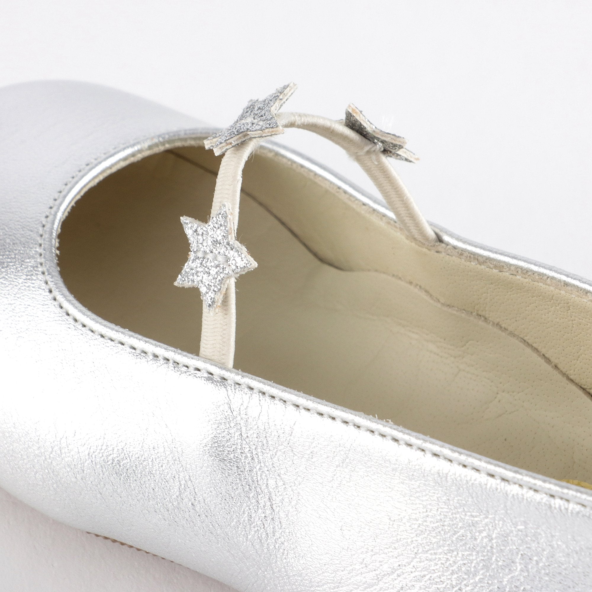 Girls Silver Stars Leather Shoes