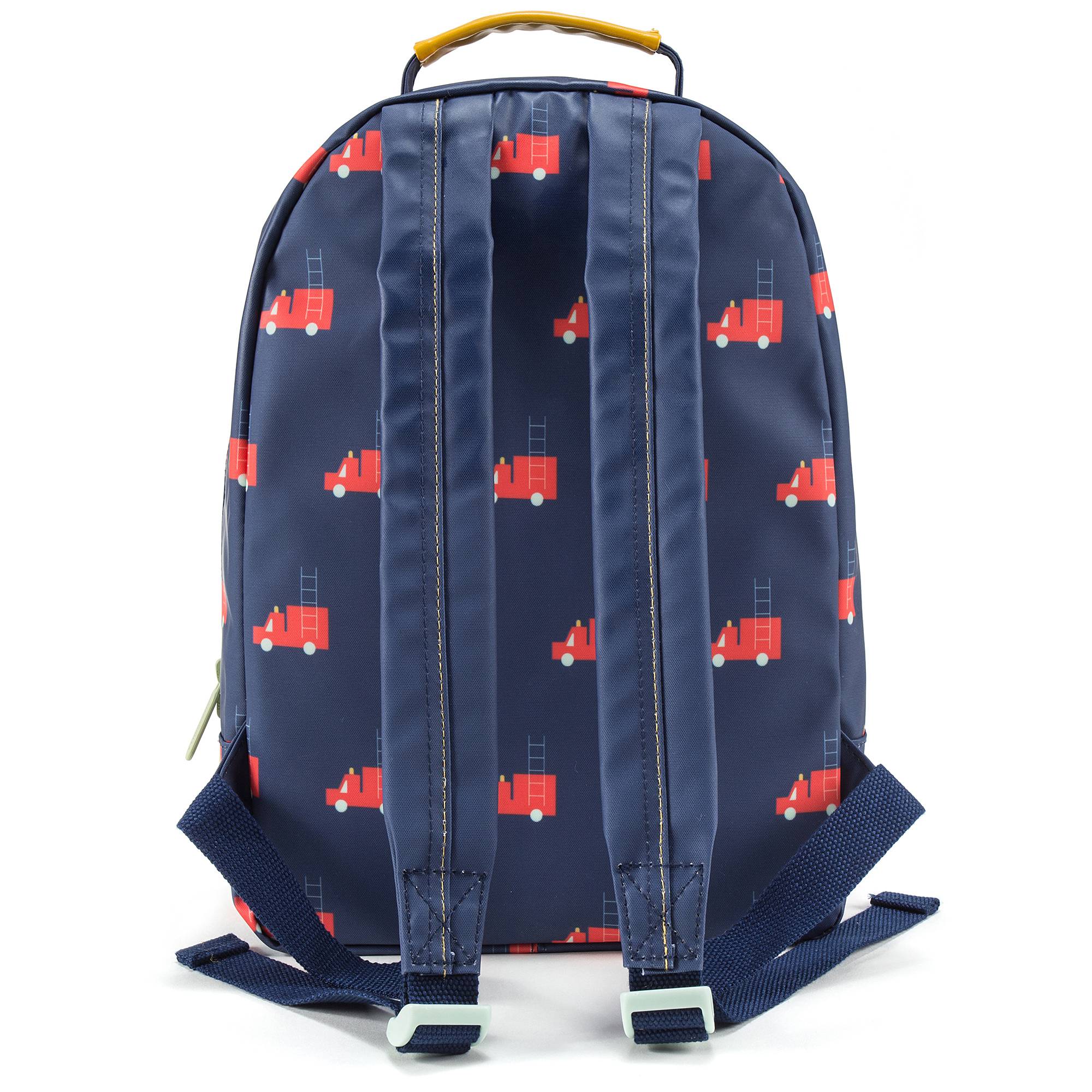 Girls Dark Blue Firetruck Printed Backpack（24 x 11 x 34 cm）