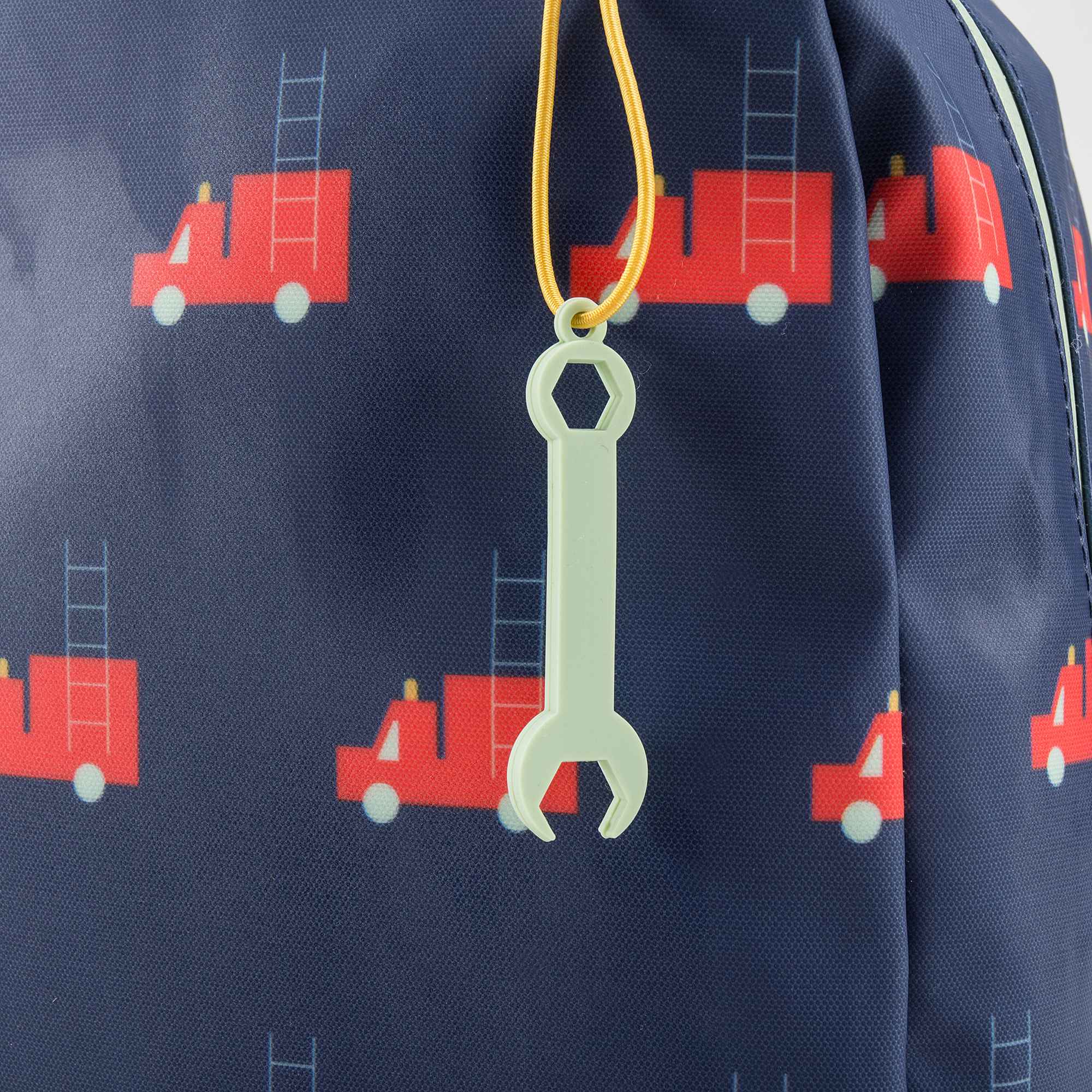 Girls Dark Blue Firetruck Printed Backpack（24 x 11 x 34 cm）