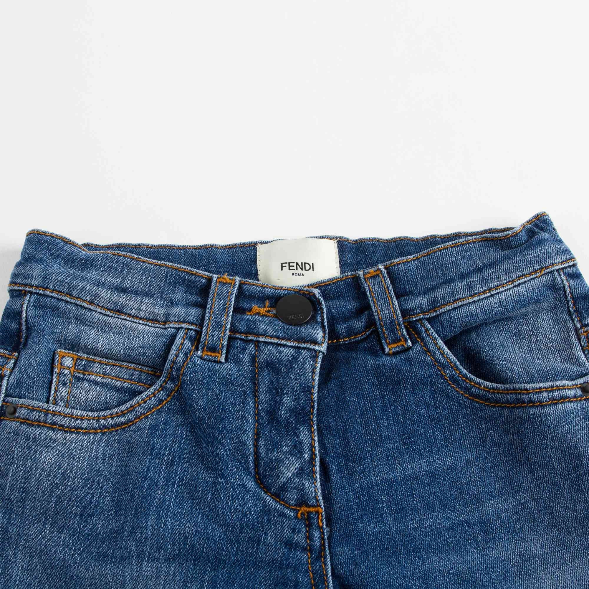 Girls Blue Denim Embroidered Pocket Jeans