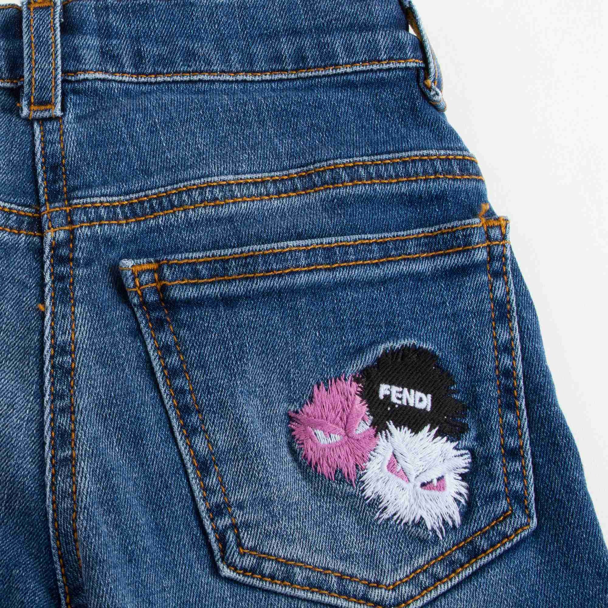 Girls Blue Denim Embroidered Pocket Jeans