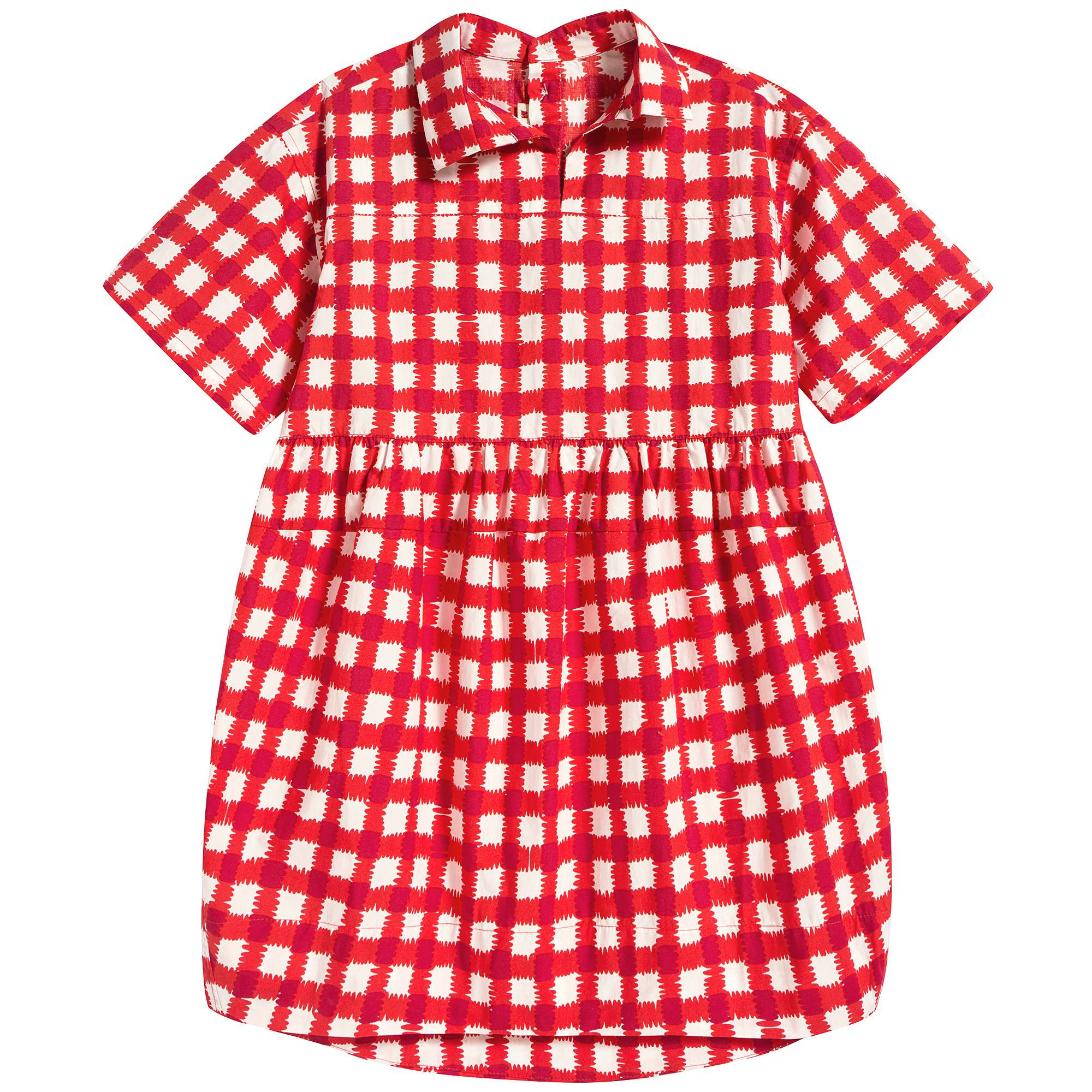 Girls Red Check Cotton Dress