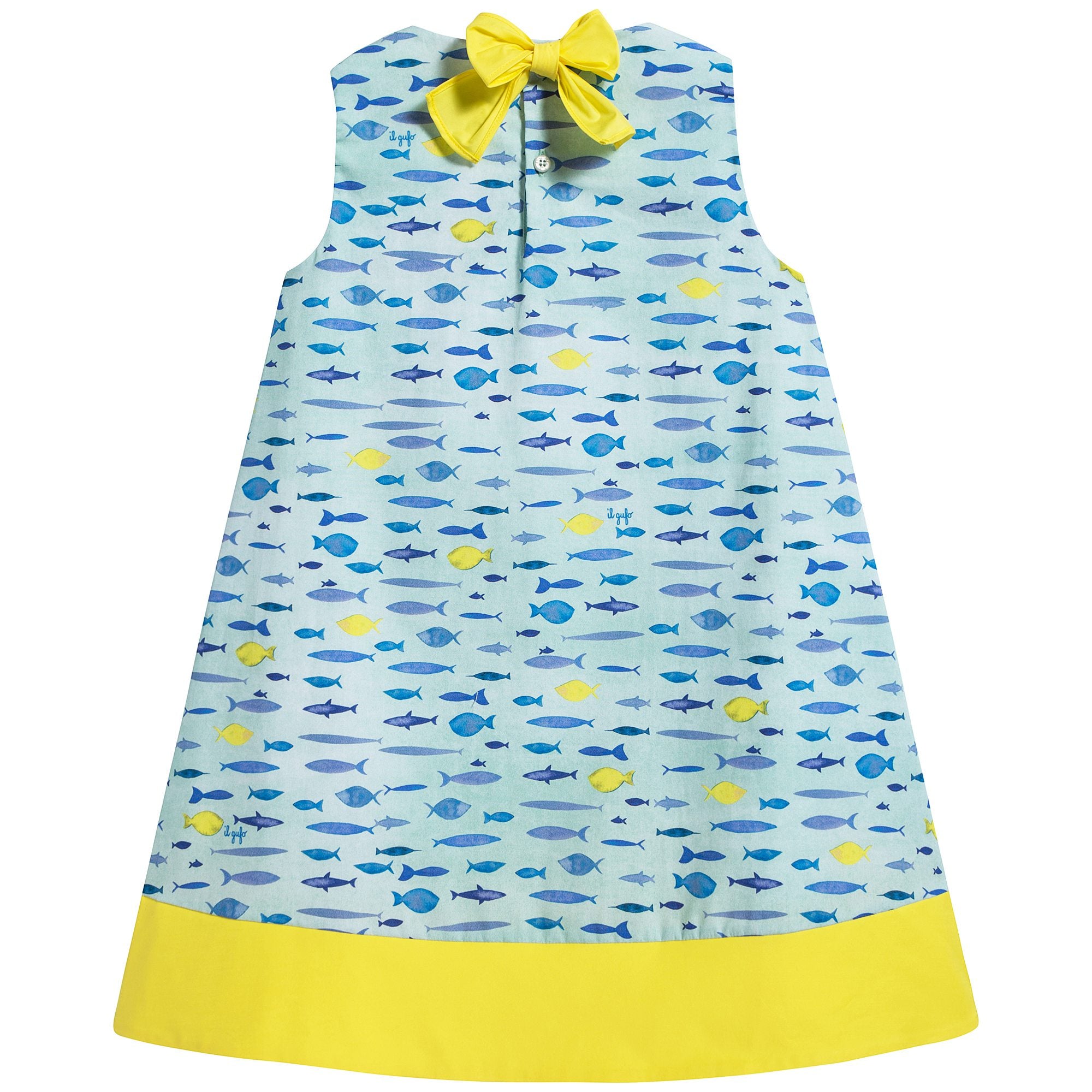 Girls Green & Yellow Printed Cotton Dress