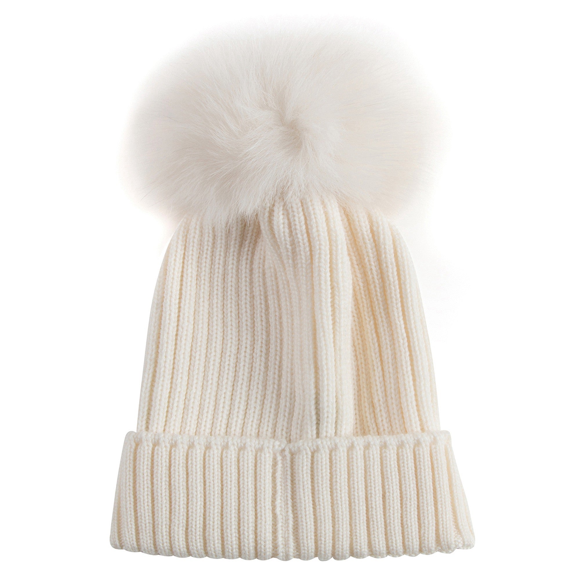 Boys & Girls Ivory Knitted Hat With Fur Pom-Pom Trim