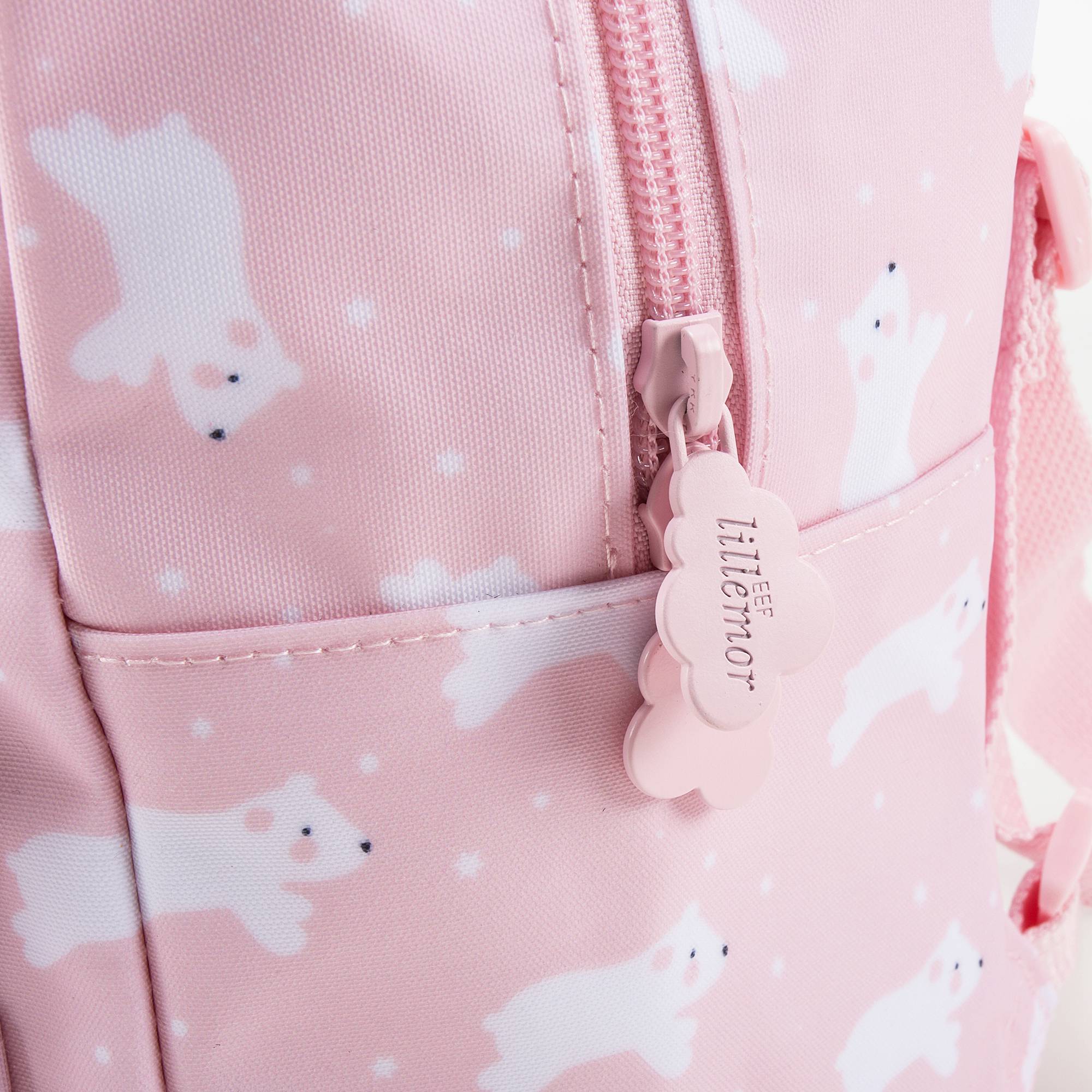 Girls Light Pink Dog Printed Backpack（20 x 13 x 26 cm）