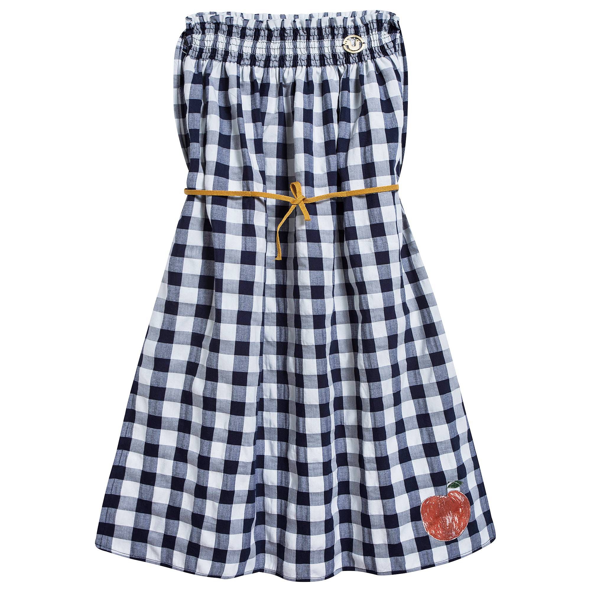 Girls Navy Blue Peach Cotton Dress