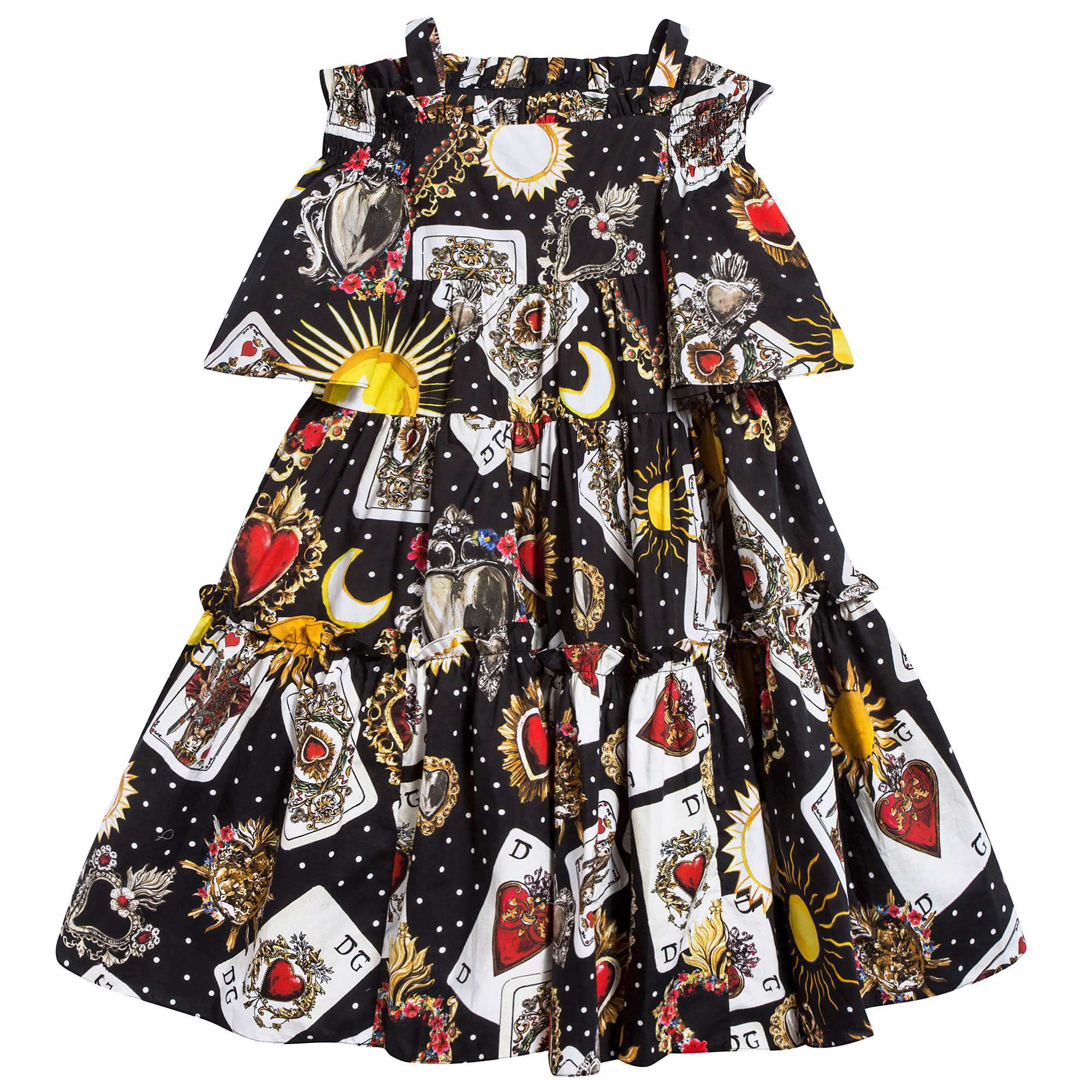 Girls   Black   “Poker  Printed”   Cotton   Dress