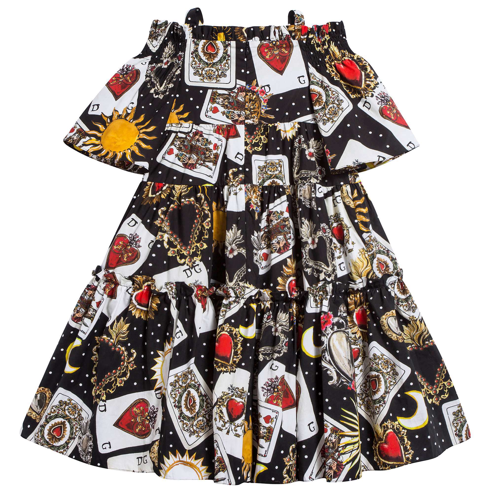 Girls   Black   “Poker  Printed”   Cotton   Dress