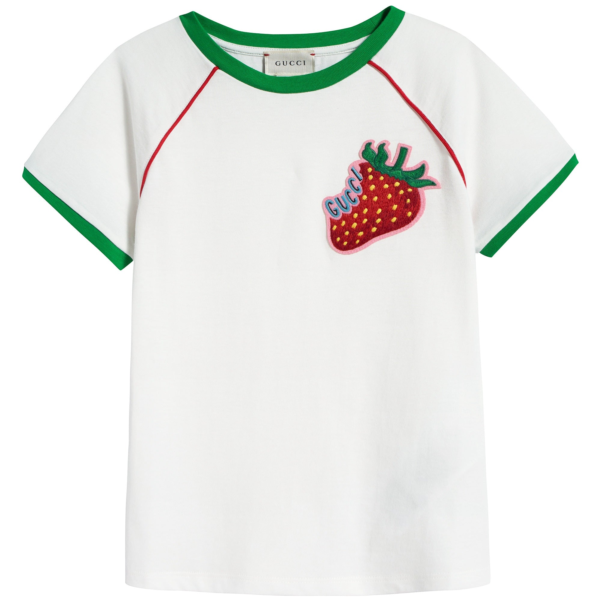 Girls White Strawberry Cotton T-shirt