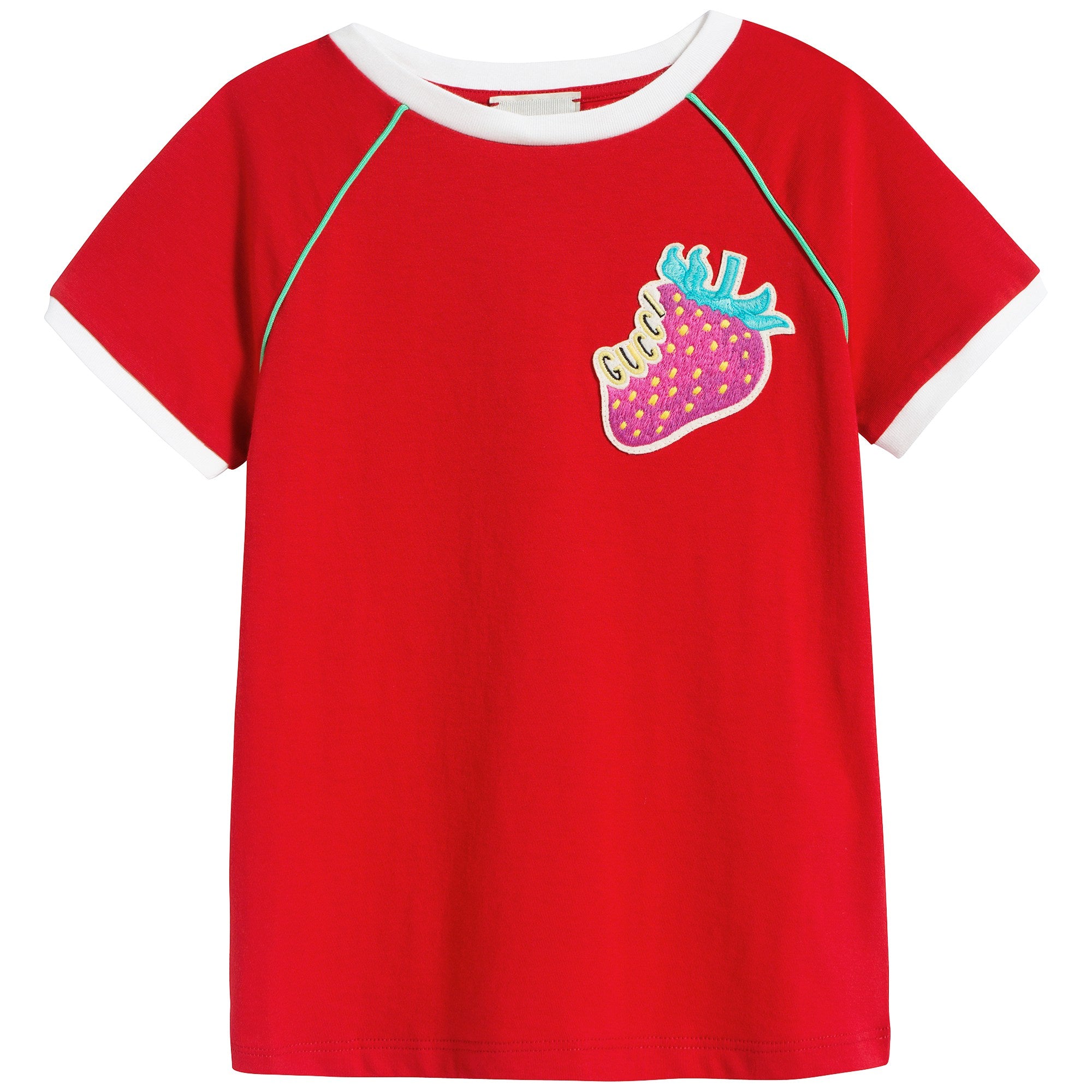Girls Red Strawberry Cotton T-shirt