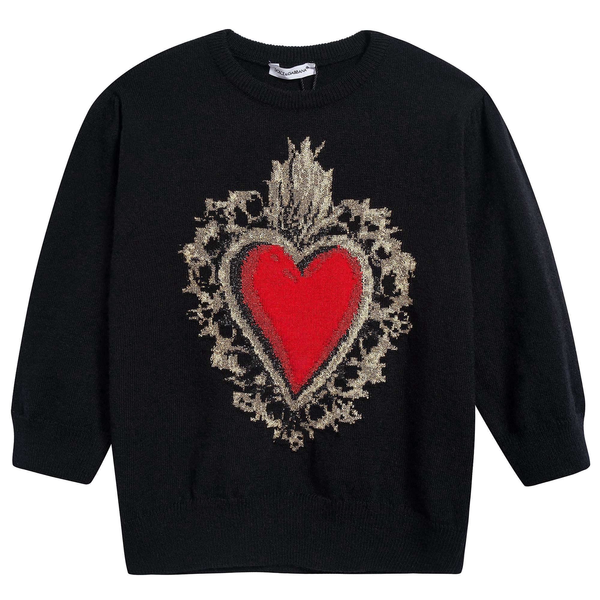 Girls Black  "Love"  Printed  Wool  Sweater