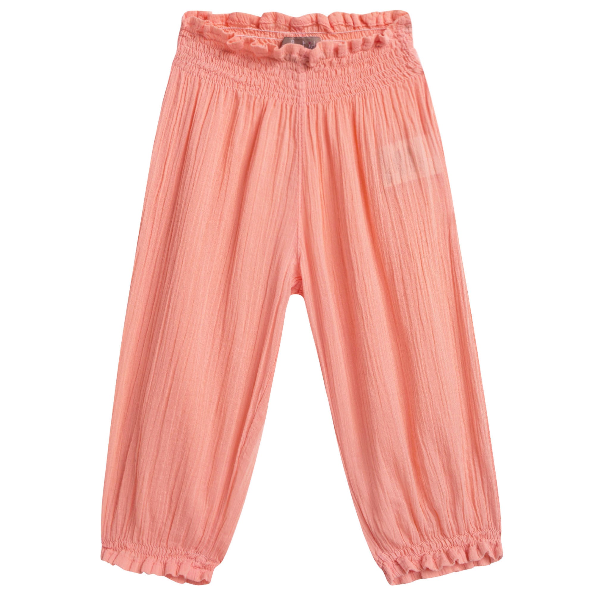 Girls Pink Cotton Waist Trousers With Frilly Cuffs