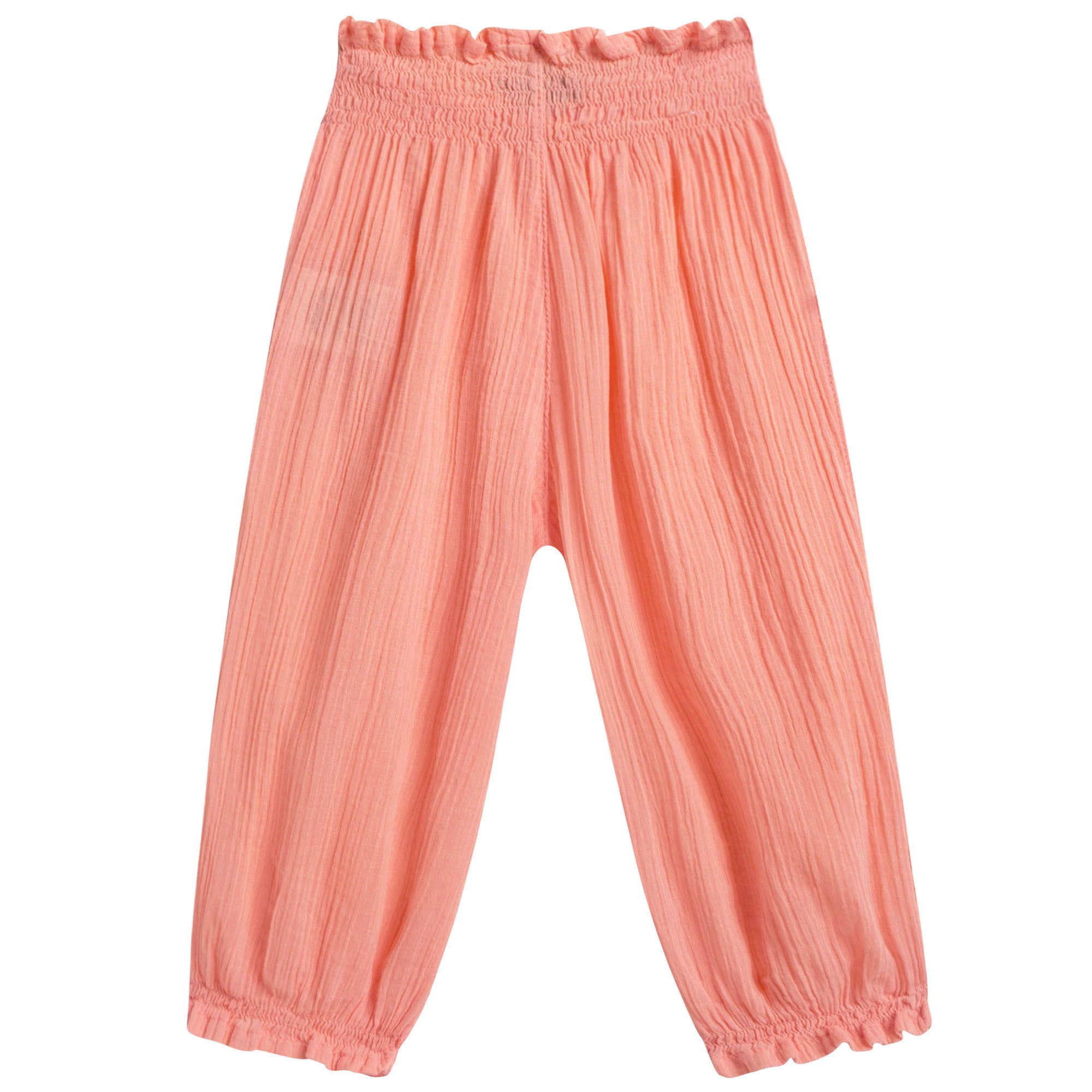Girls Pink Cotton Waist Trousers With Frilly Cuffs