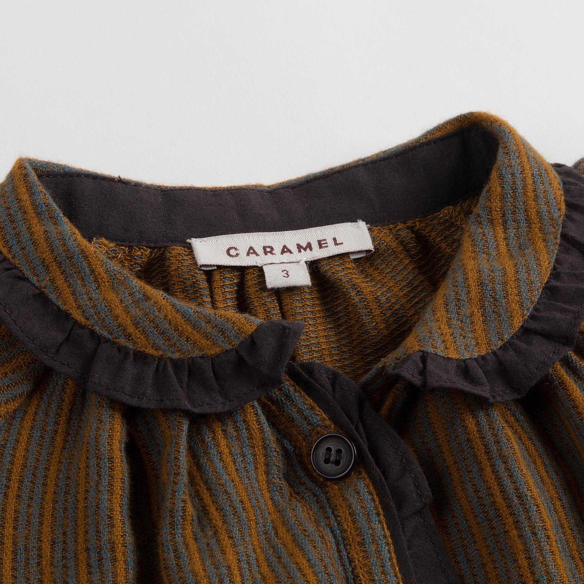Girls Beige Mustard Striped Cotton Woven Dress - CÉMAROSE | Children's Fashion Store - 4