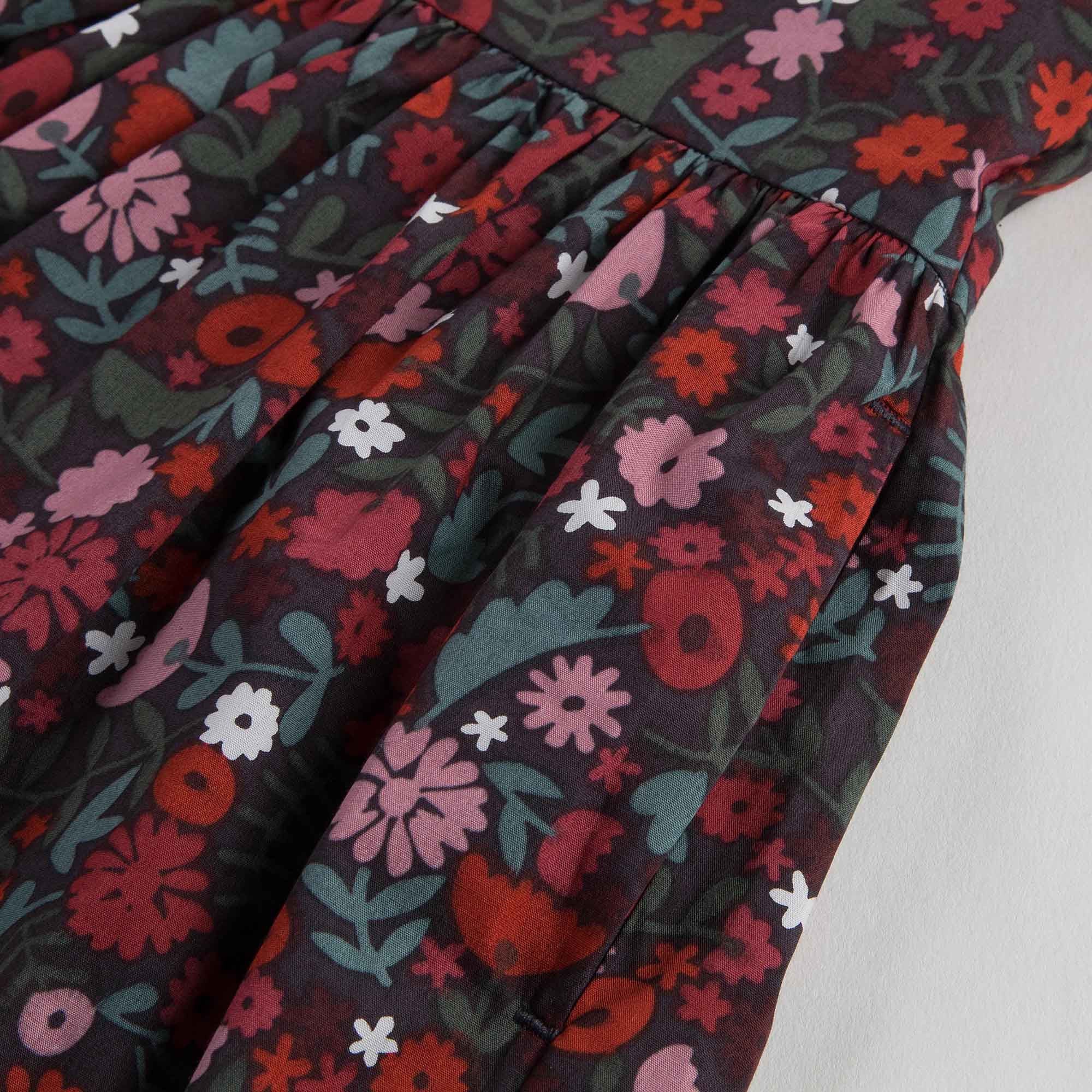 Girls Antique Red Floral Printed Trims Dress - CÉMAROSE | Children's Fashion Store - 4