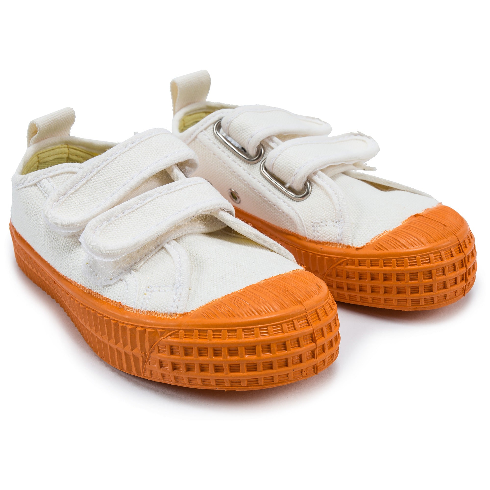 Girls White Orange Velcro Shoes