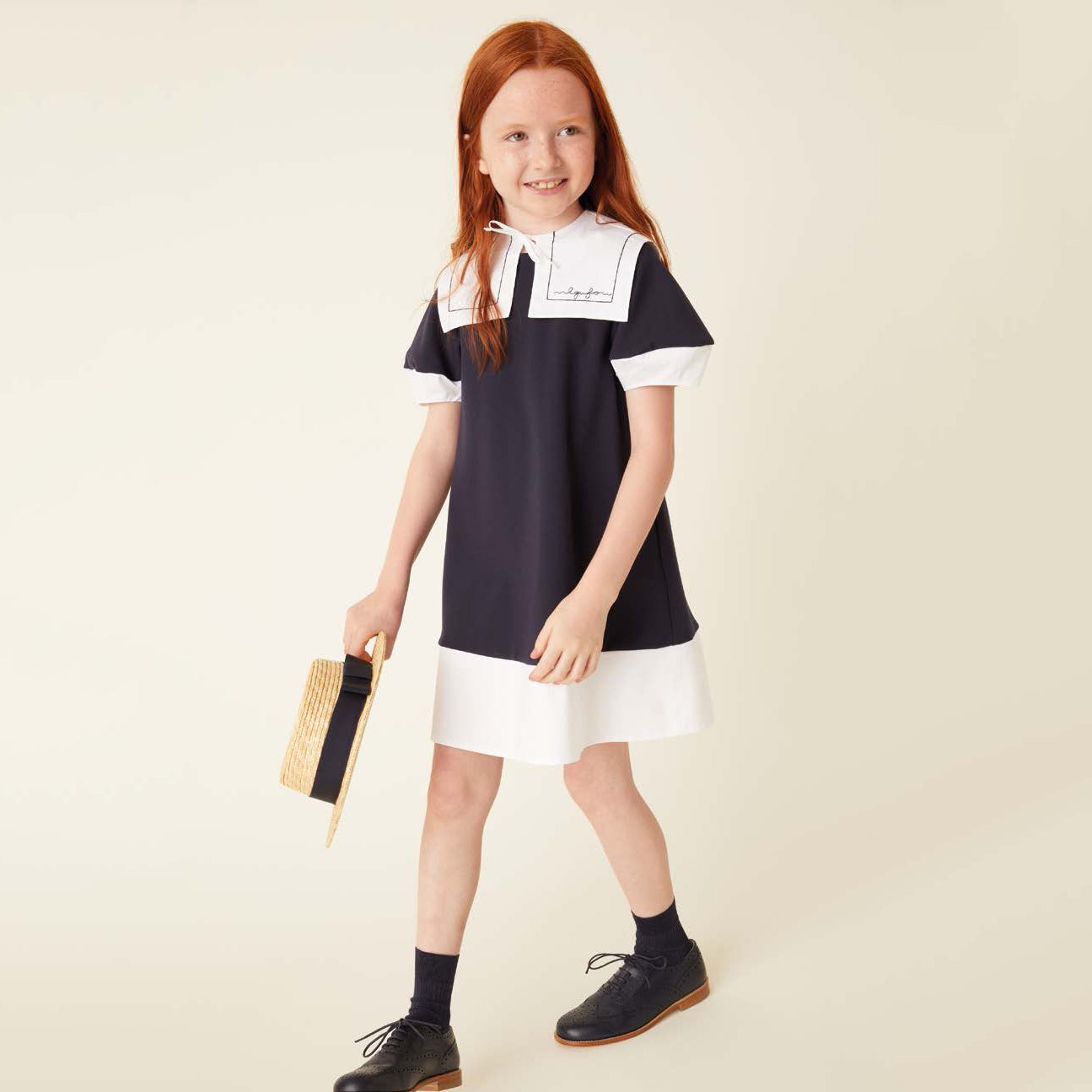 Girls Blue Removable Collar Dress