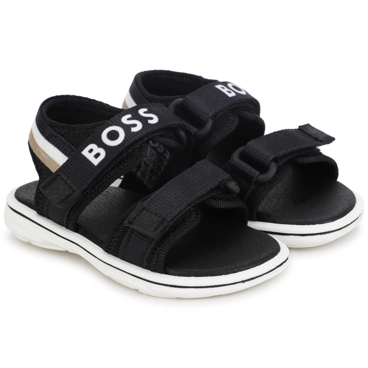 Boys Black Logo Sandals