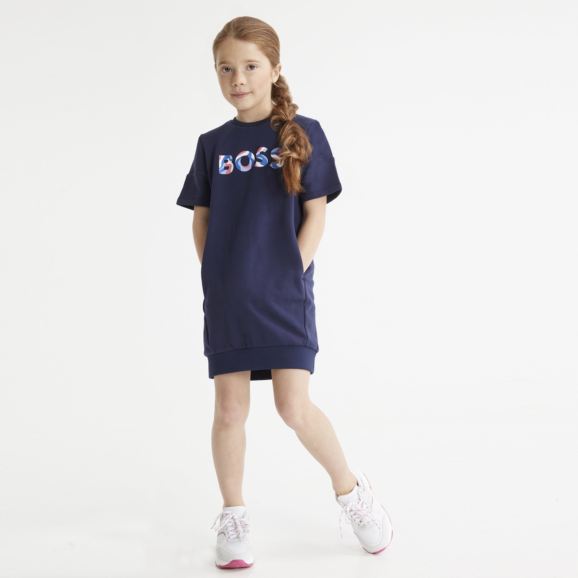Girls Navy Cotton T-Shirt Dress