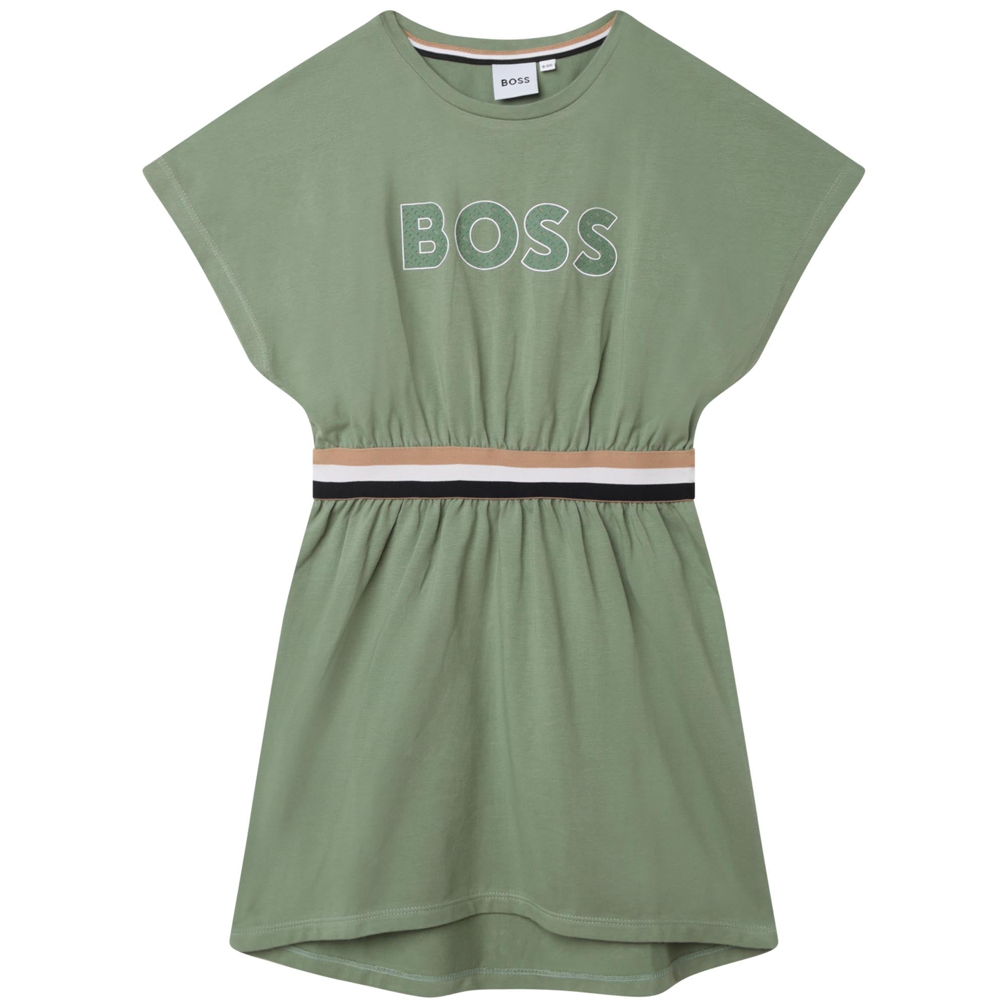 Girls Green Logo Cotton Dress