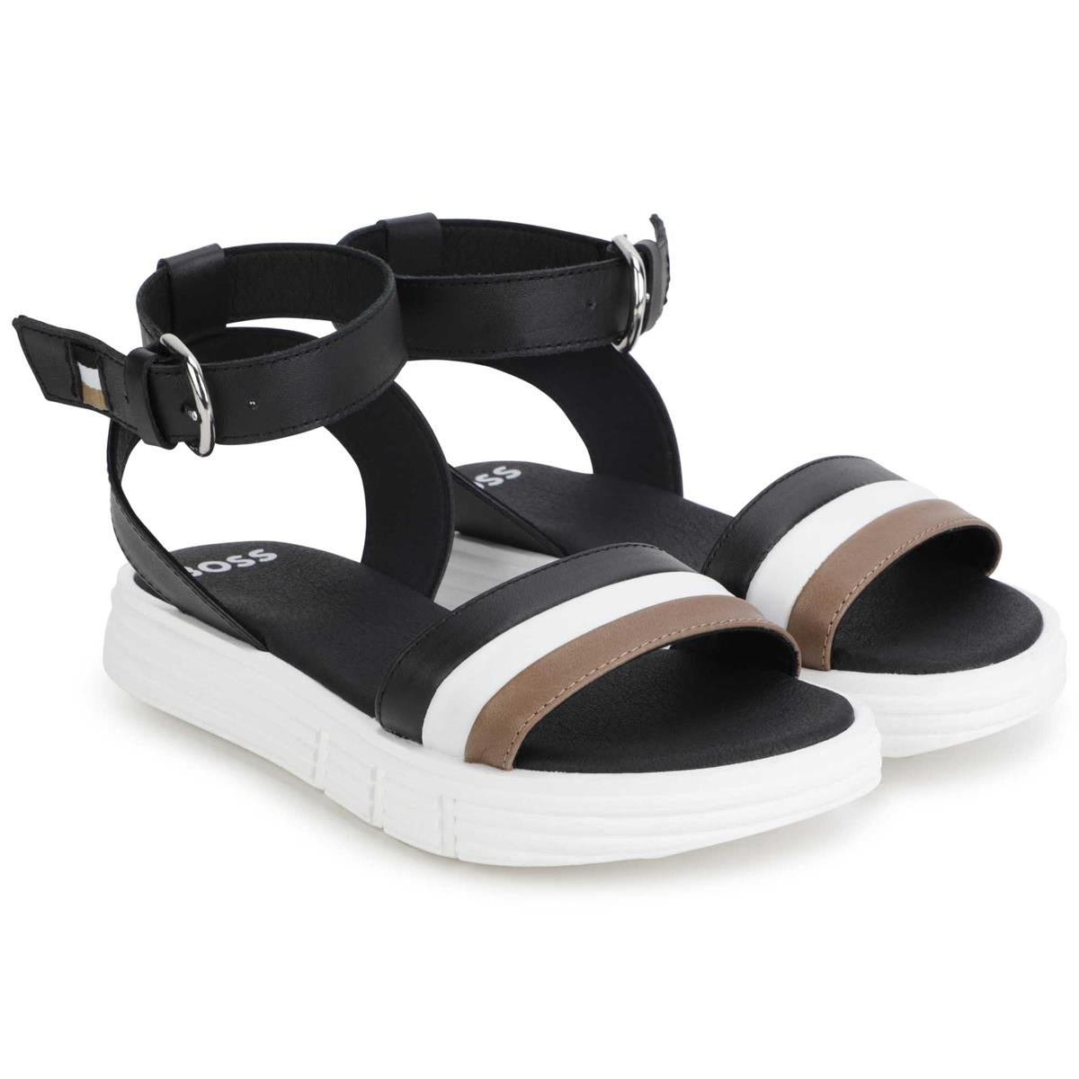 Girls Black Logo Sandals