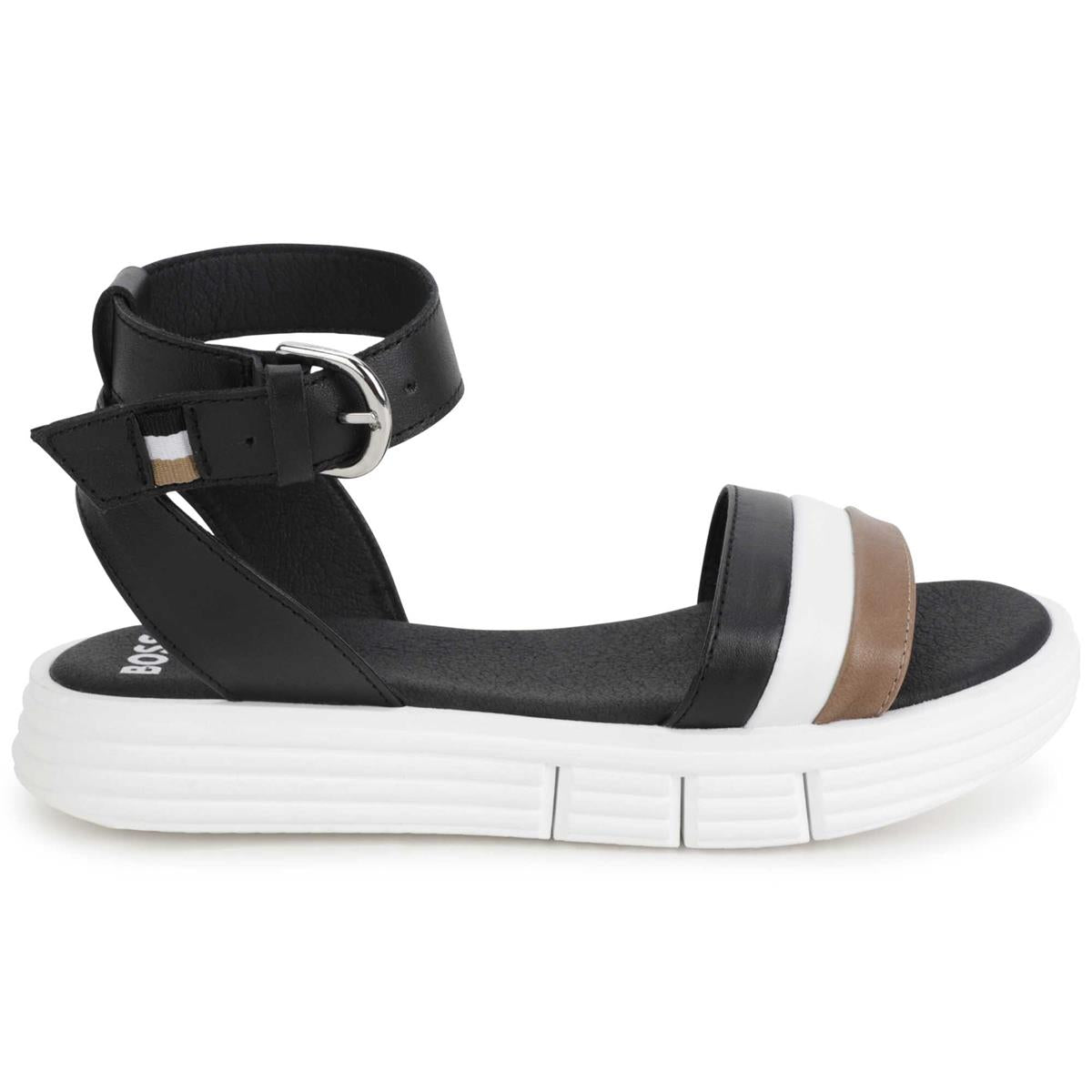 Girls Black Logo Sandals