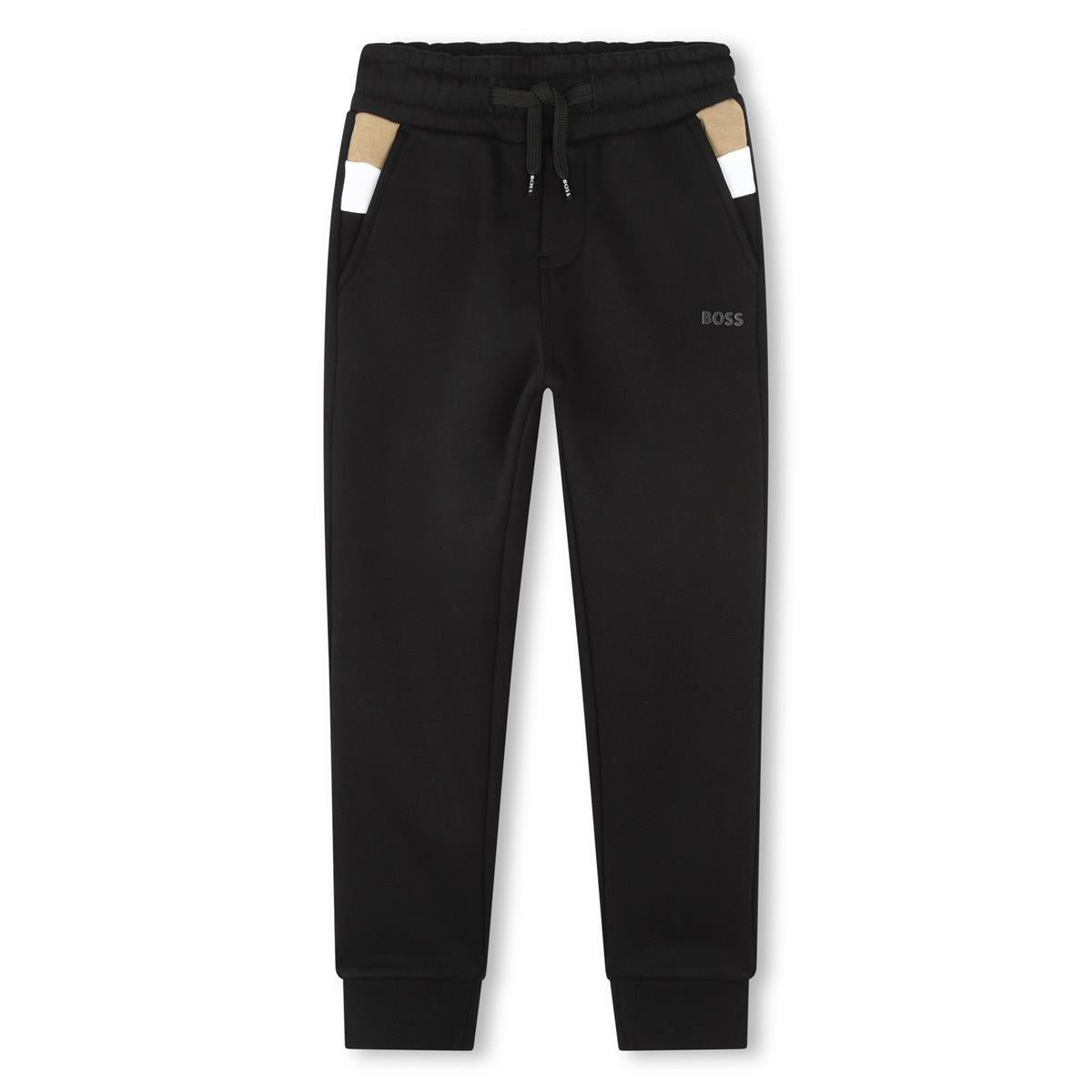 Boys Black Logo Cotton Trousers