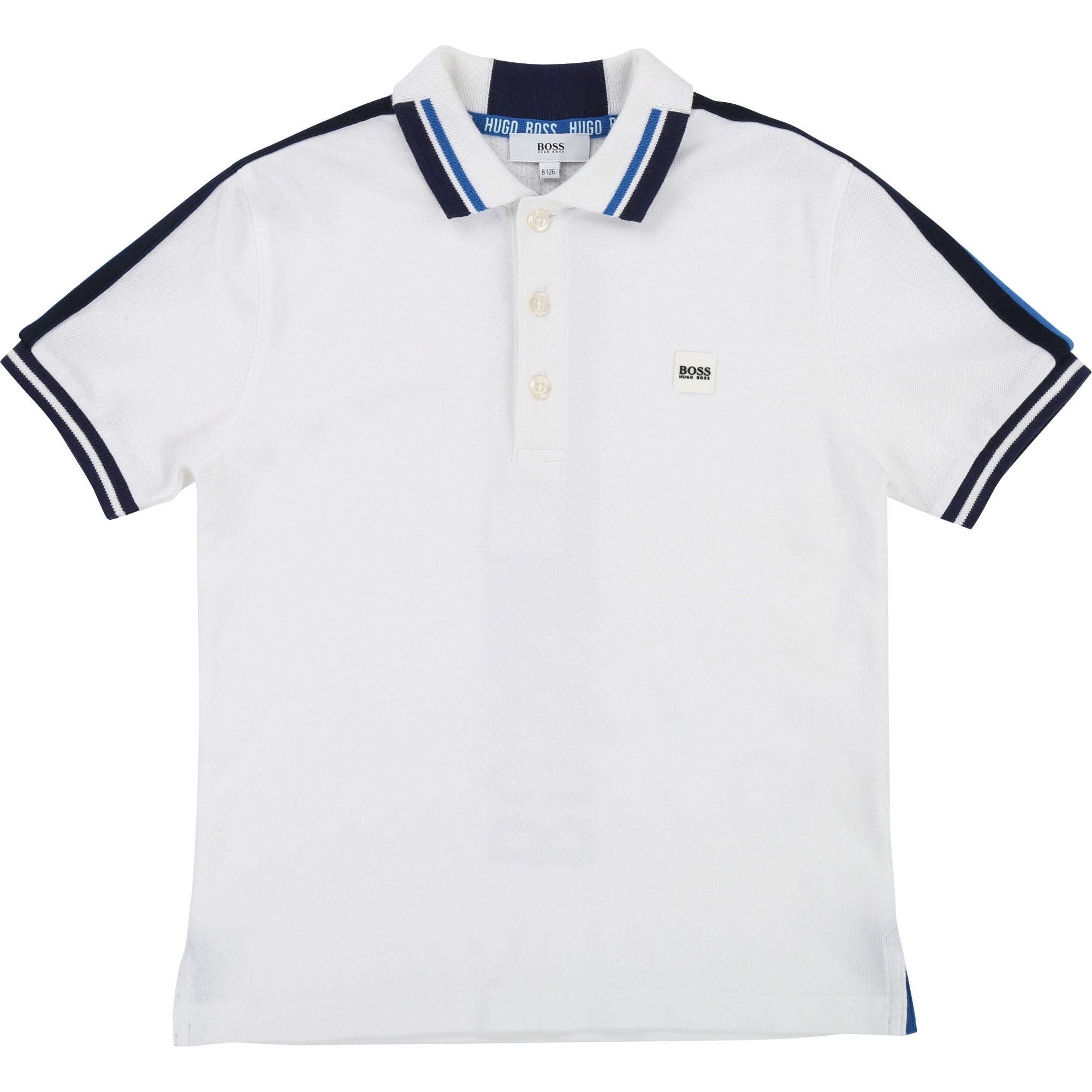 Boys White & Black Cotton Polo Shirt