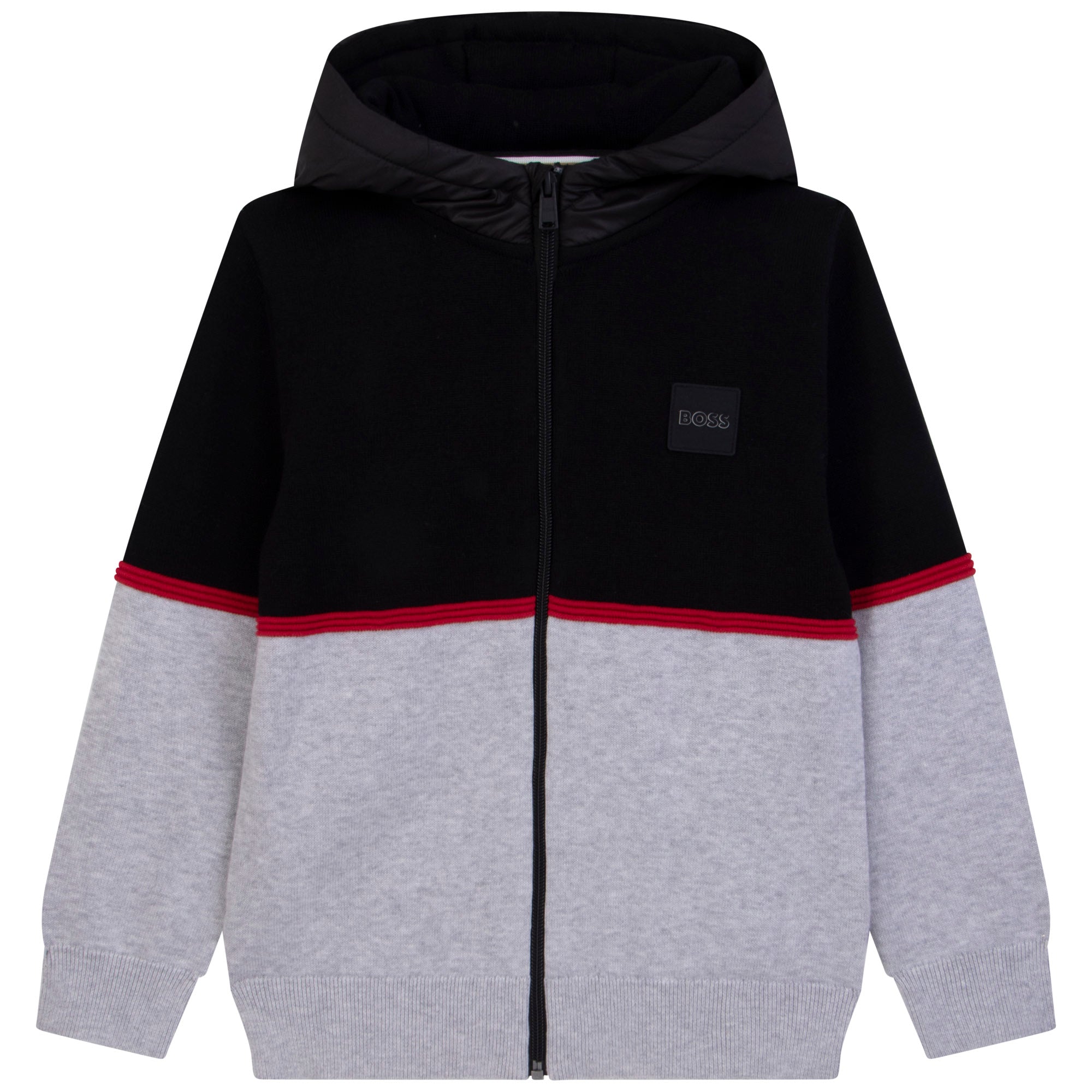 Boys Black Hooded Padded Zip-Up Top
