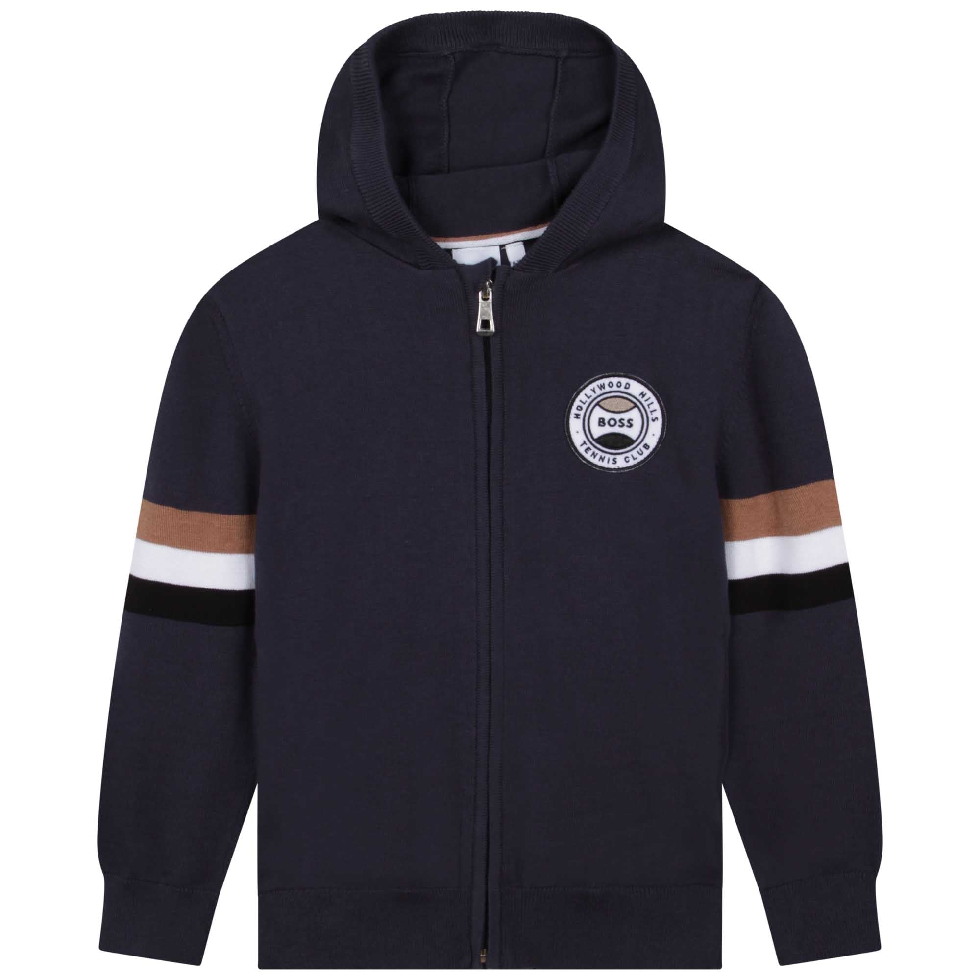 Boys Navy Hooded Zip-Up Top