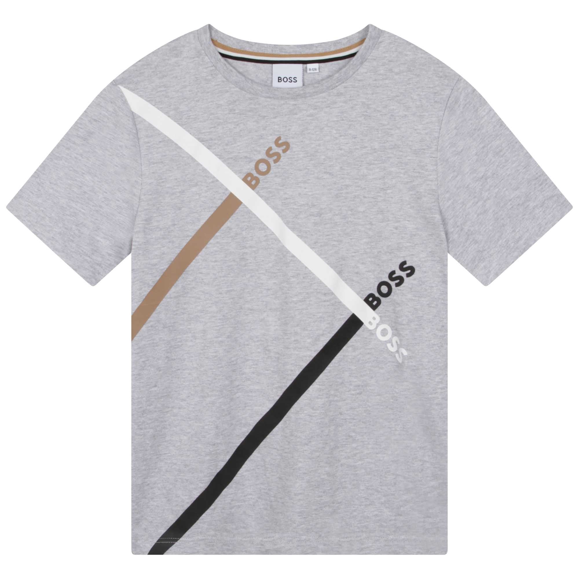 Boys Grey Logo Cotton T-Shirt