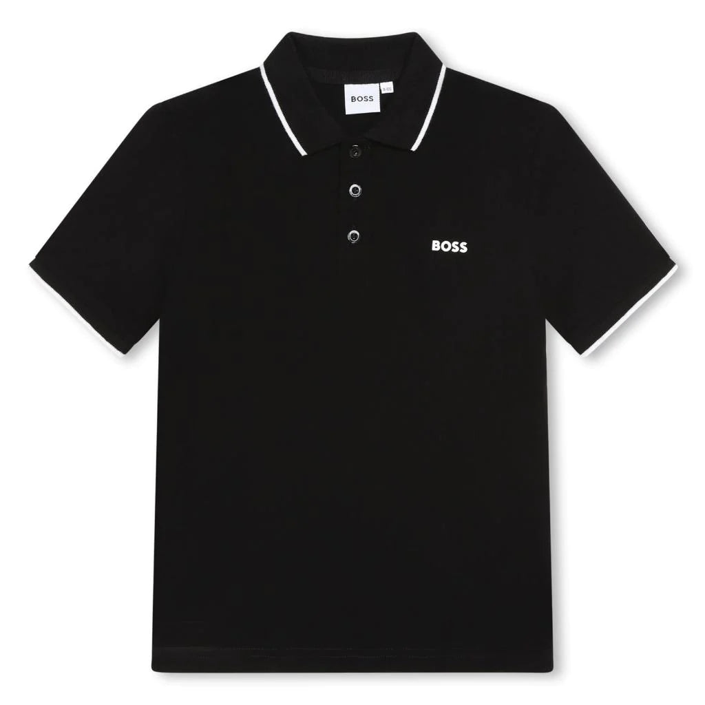 Boys Black Logo Cotton Polo Shirt