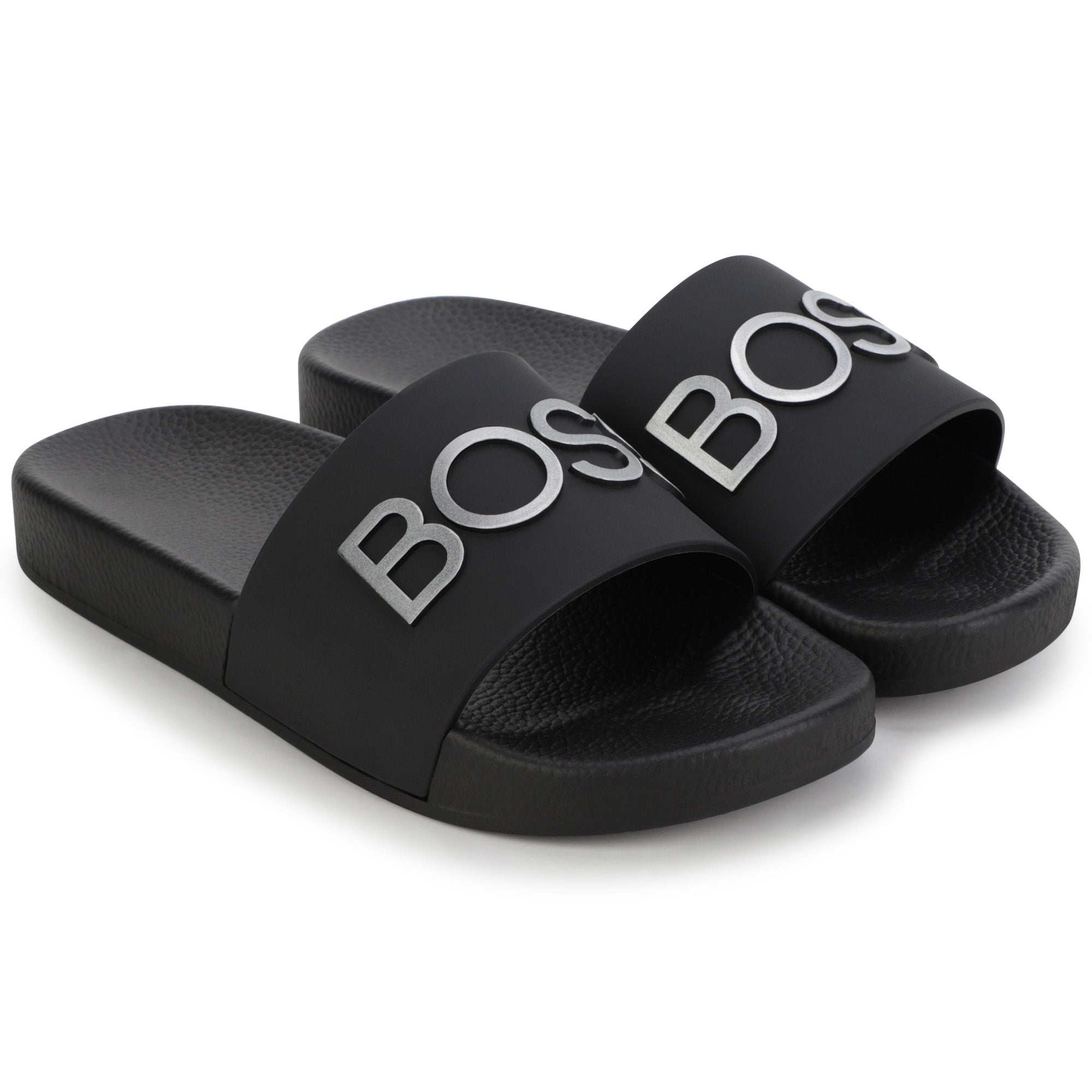 Boys Black Logo Sandals