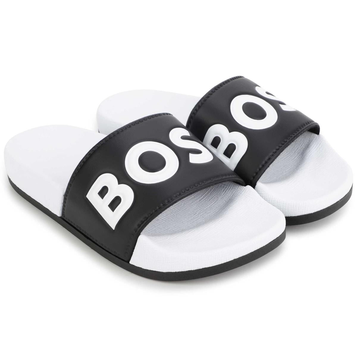 Boys Black Logo Sandals